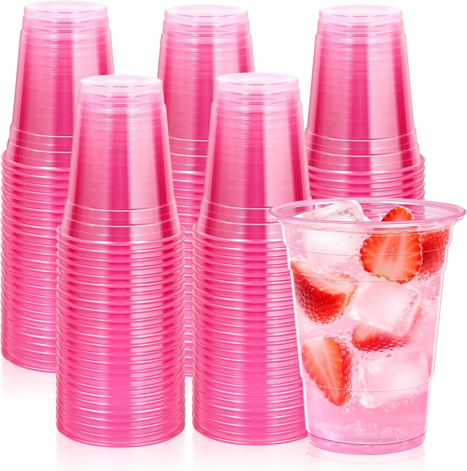 KesaPlan 100 Pack Pink Plastic Party Cups 16 oz