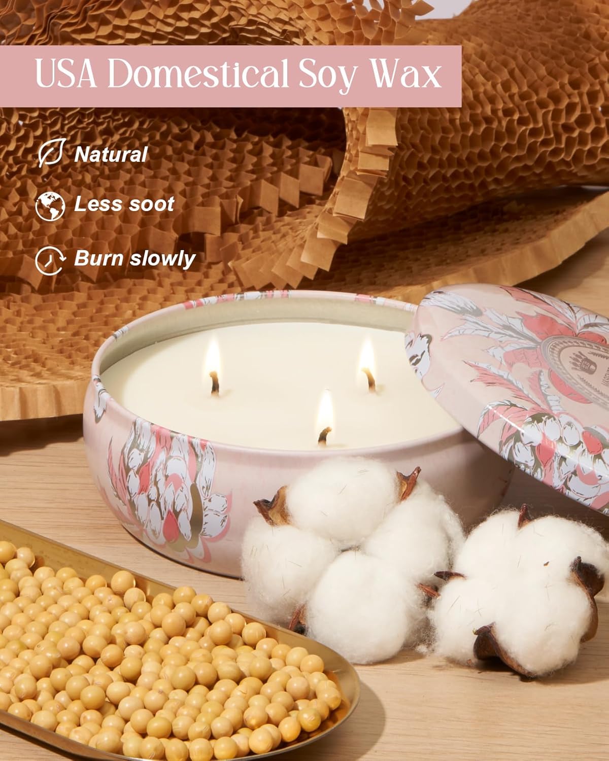 MSENSE Soy Scented Candles with 3 Wicks 12oz 40 Hours Burn