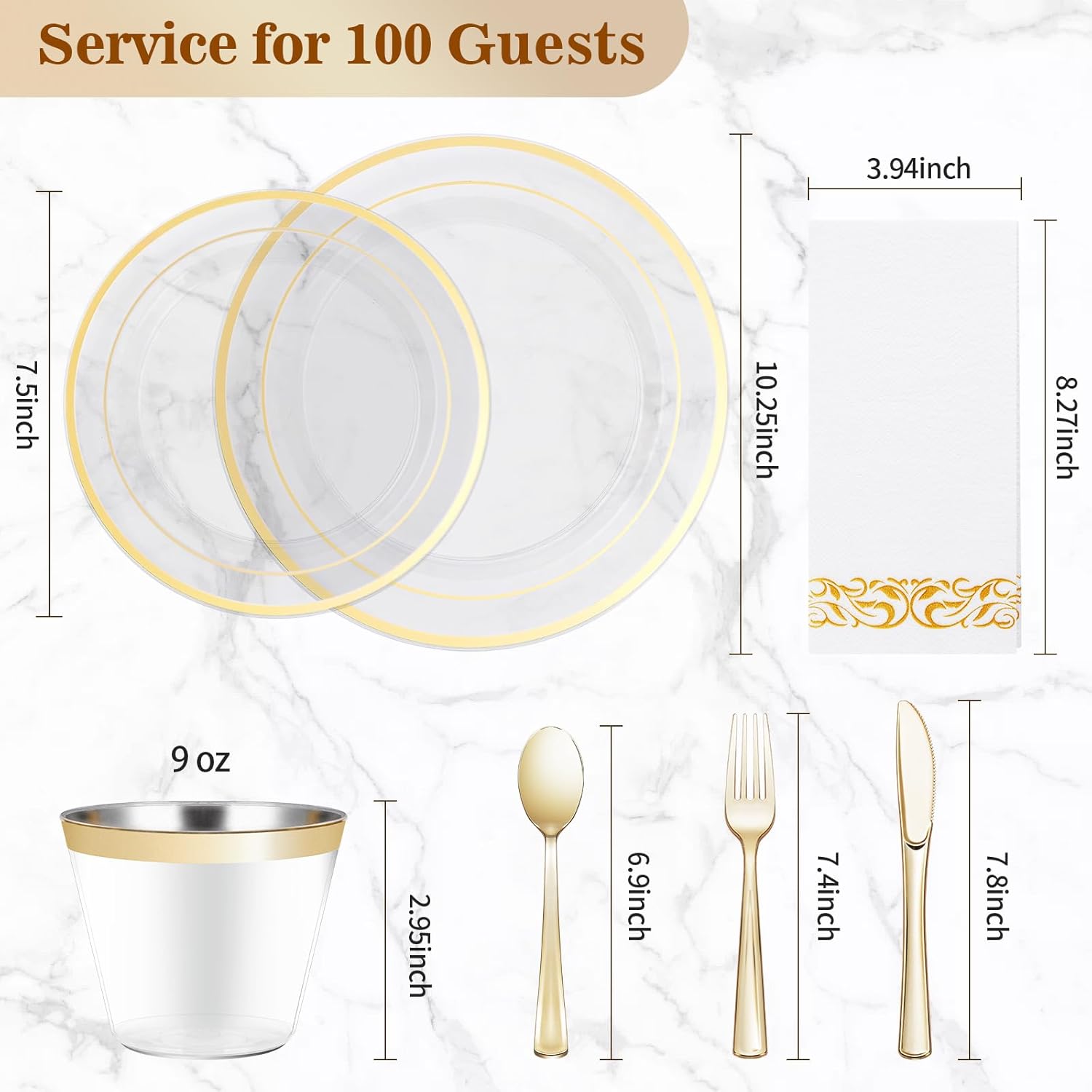 700PCS Clear Gold Disposable Dinnerware Set for 100 Guests