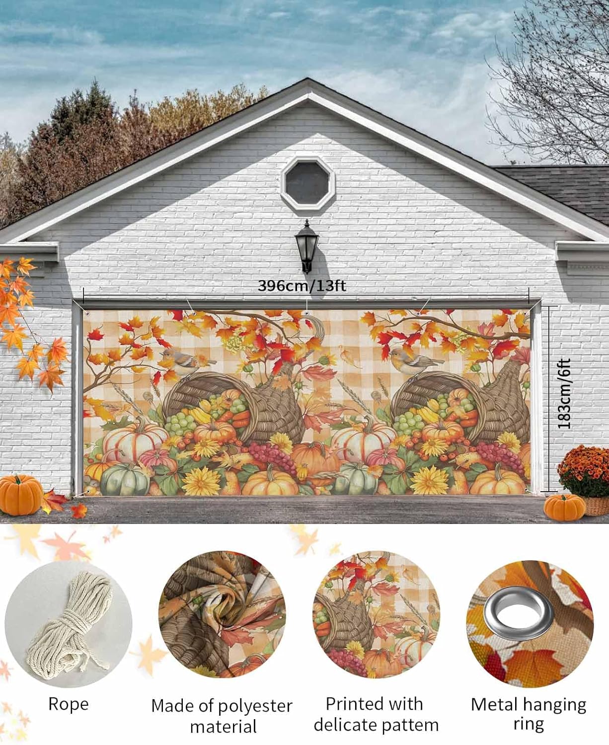 Fall Garage Door Banner Cover 7x8 ft Thanksgiving Decor