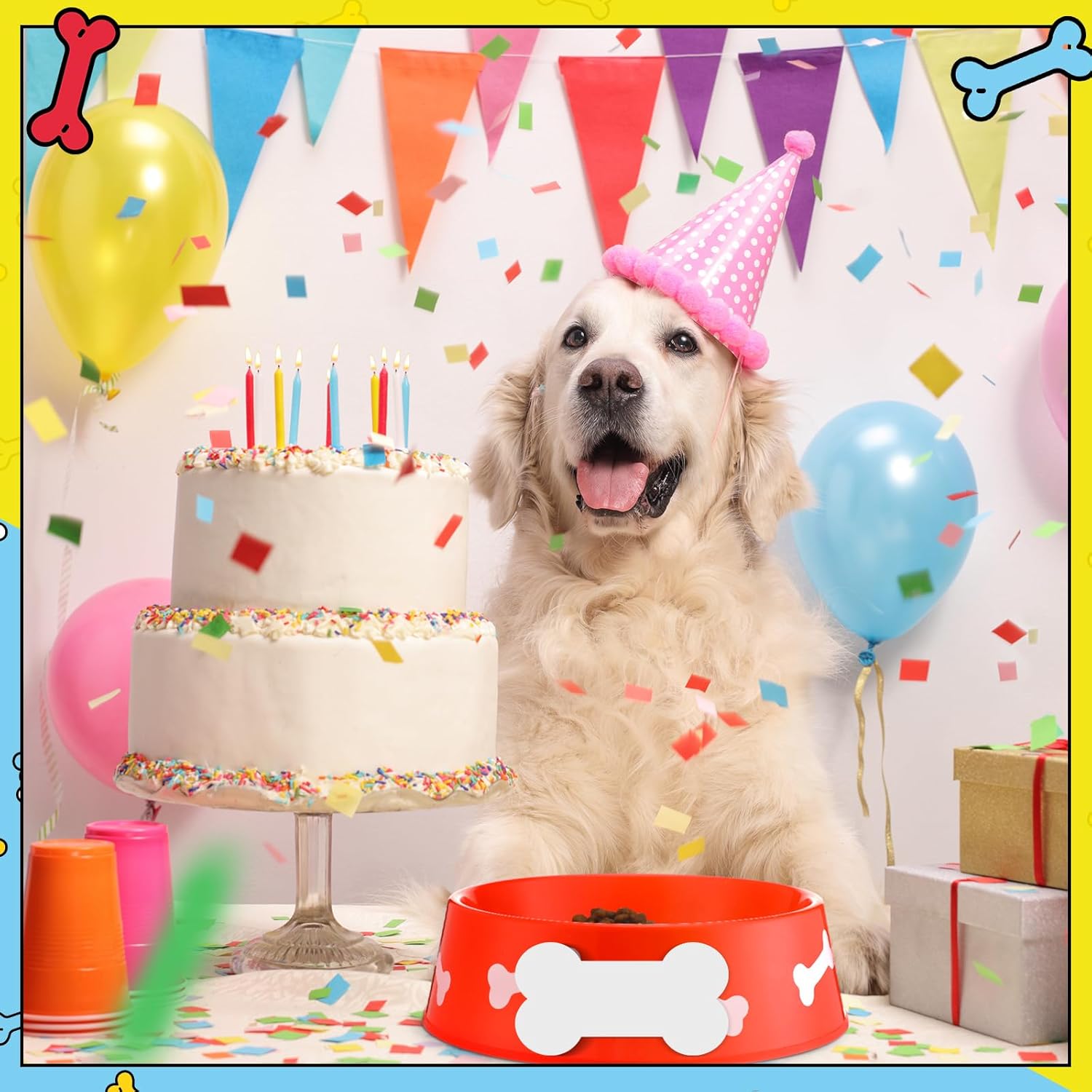 12 Piece Dog Paw Plastic Bowls Birthday Party Supplies Blue Yellow Red