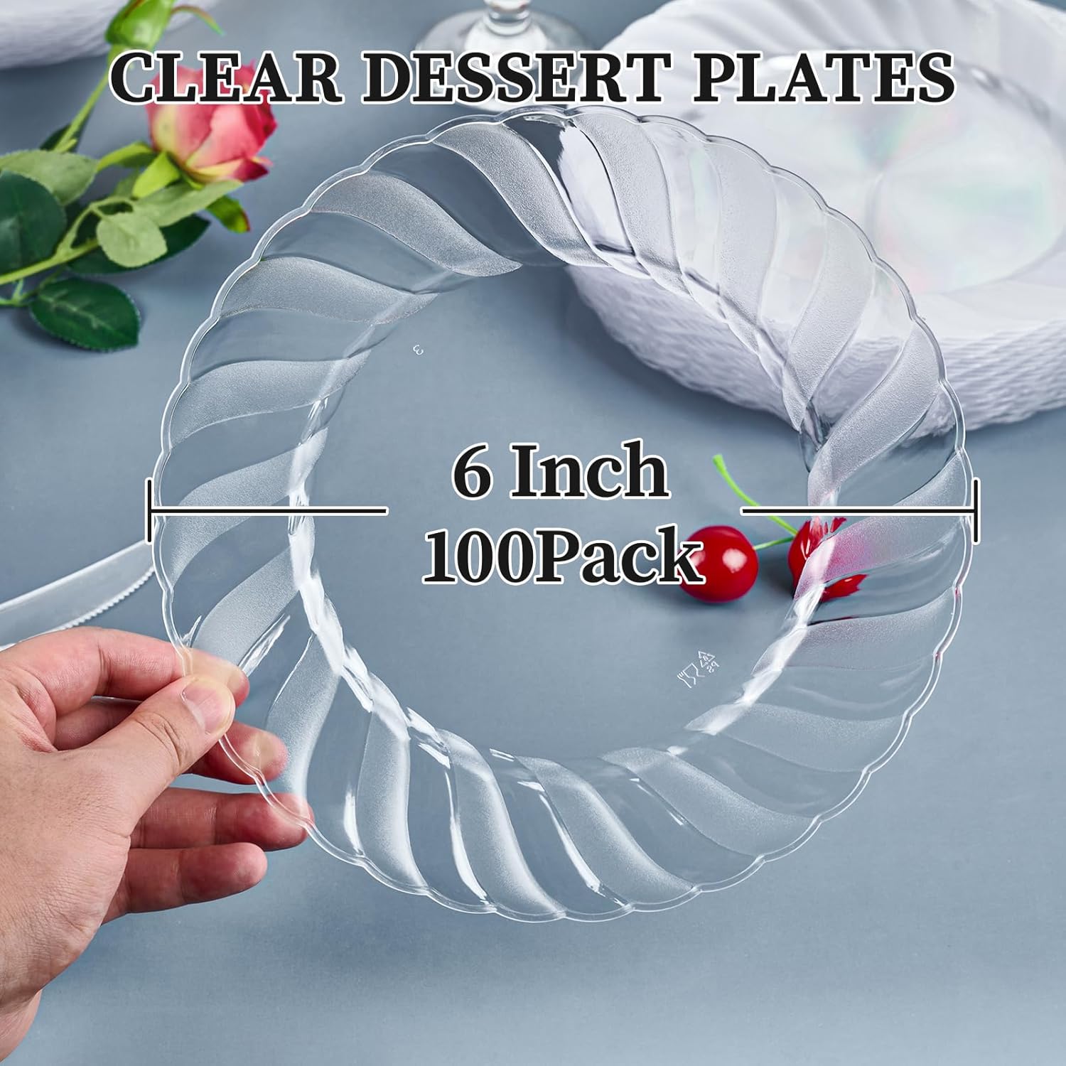 FOCUSLINE 100 Count 6 Inch Clear Plastic Plates for Events