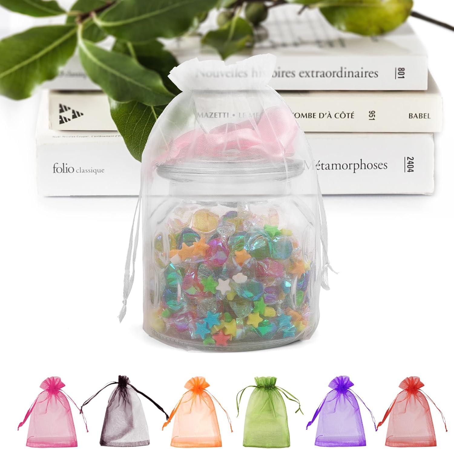 ANZNKU 50 Pack White Organza Gift Bags 6x9 Inch