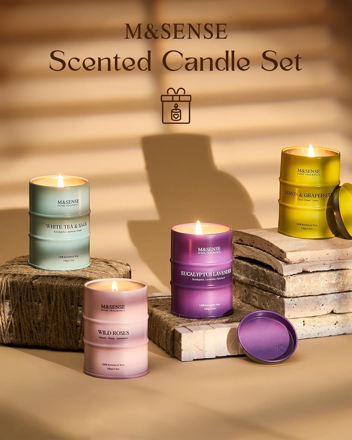 MSENSE 4 Pack Soy Wax Candles with Fragrance