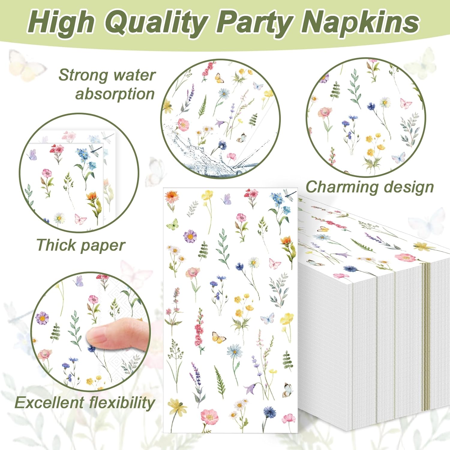 100Pcs Wildflower Napkins for Parties and Weddings