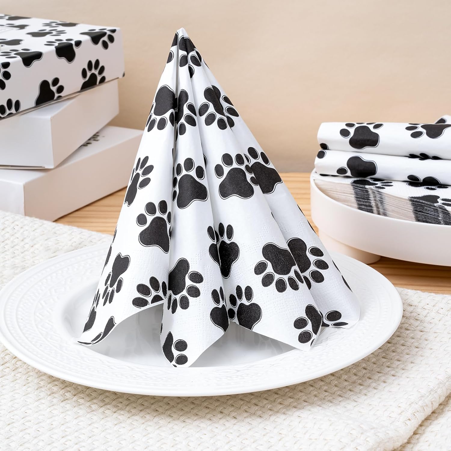 WRAPAHOLIC 50Pcs Paw Print Napkins 3 Ply