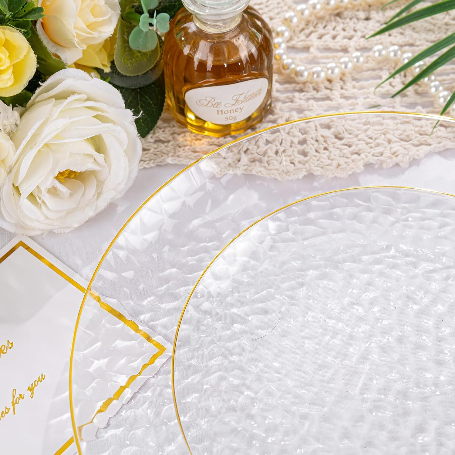 Rubtlamp 100Pcs Clear Gold Plastic Plates Set