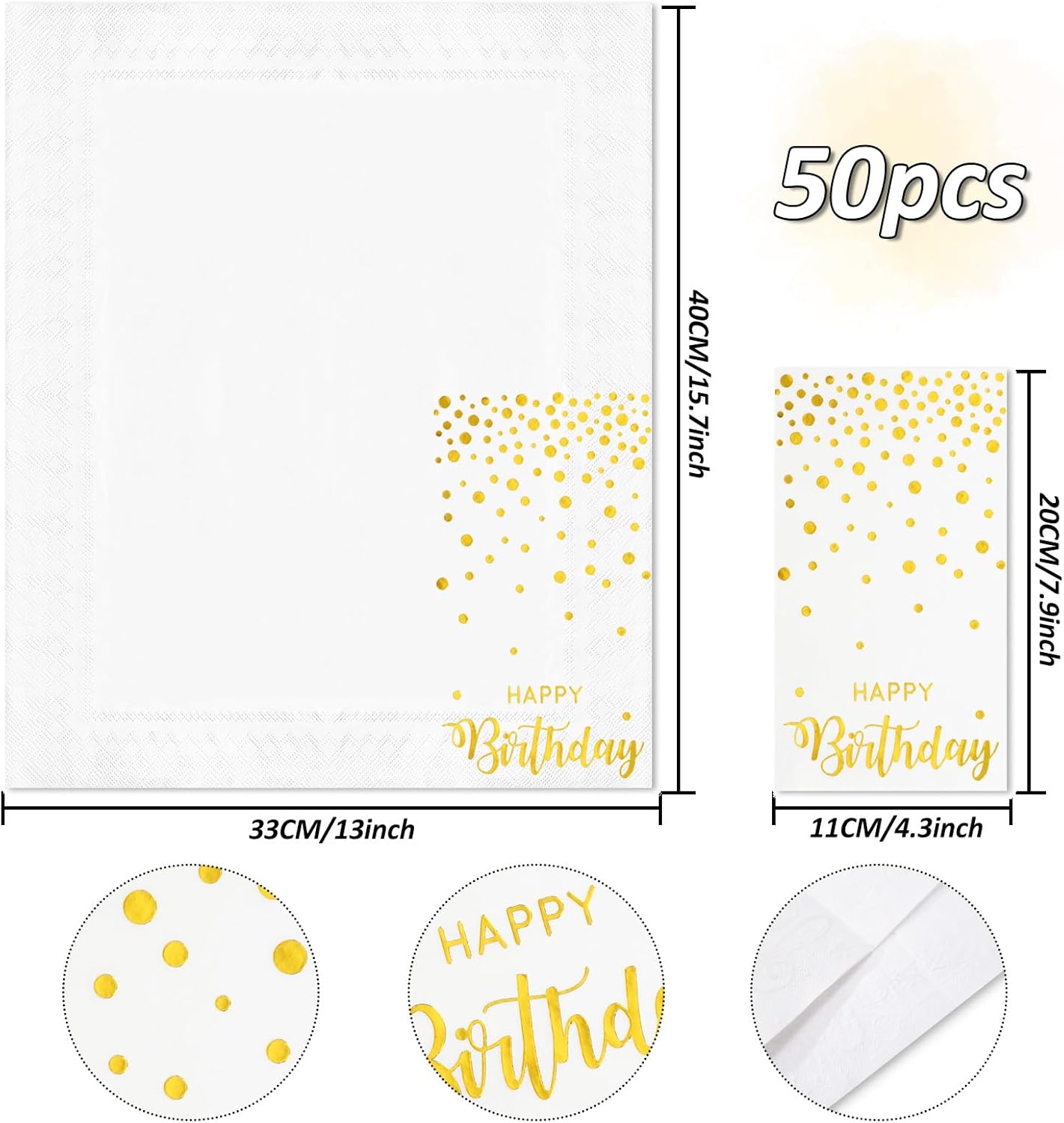 50Pcs Happy Birthday Gold Foil Dots Napkins
