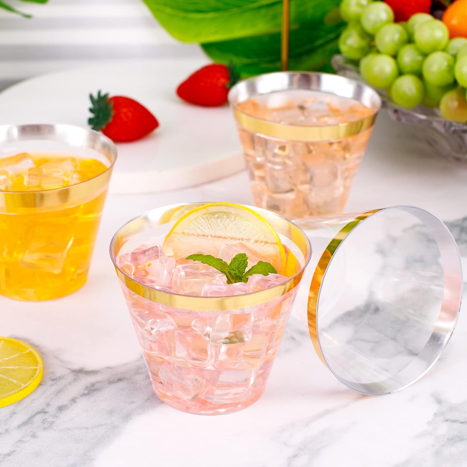 WELLIFE 120 PCS Gold Plastic Cups 9oz