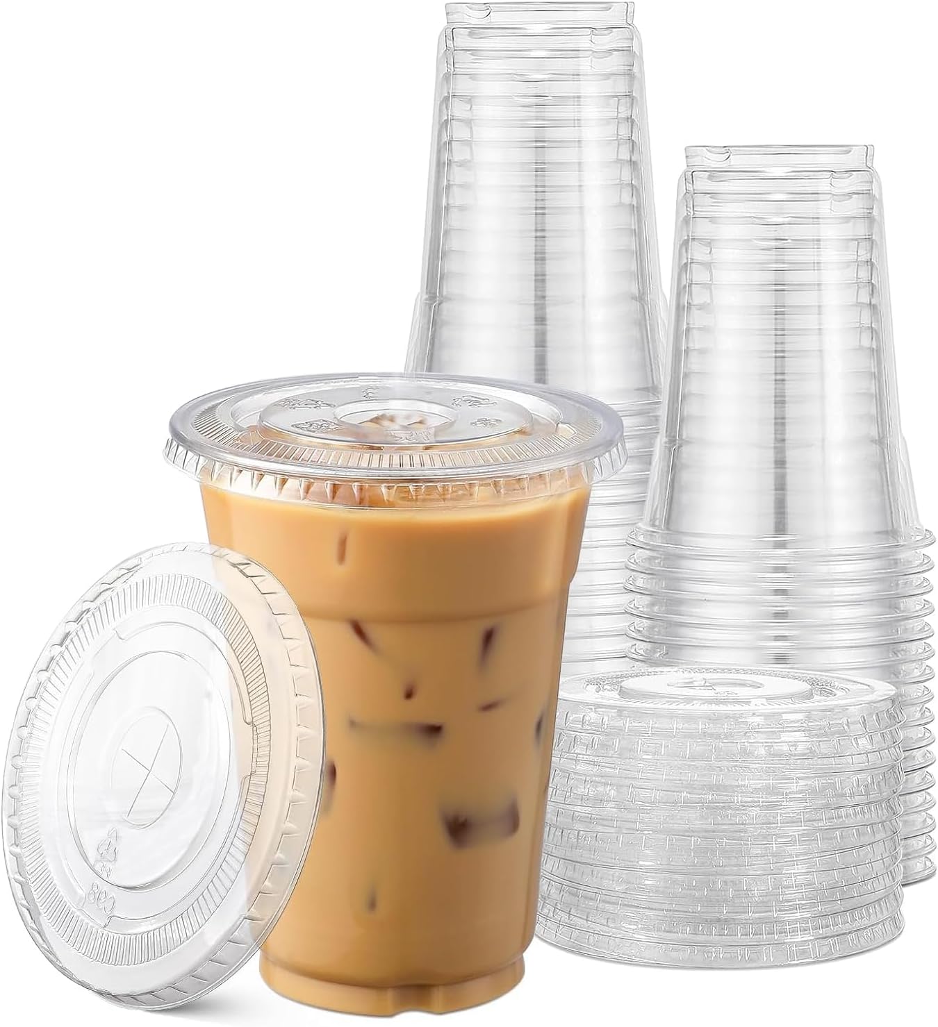 TashiBox 16 oz Plastic Cups with Flat Lids 100 Sets
