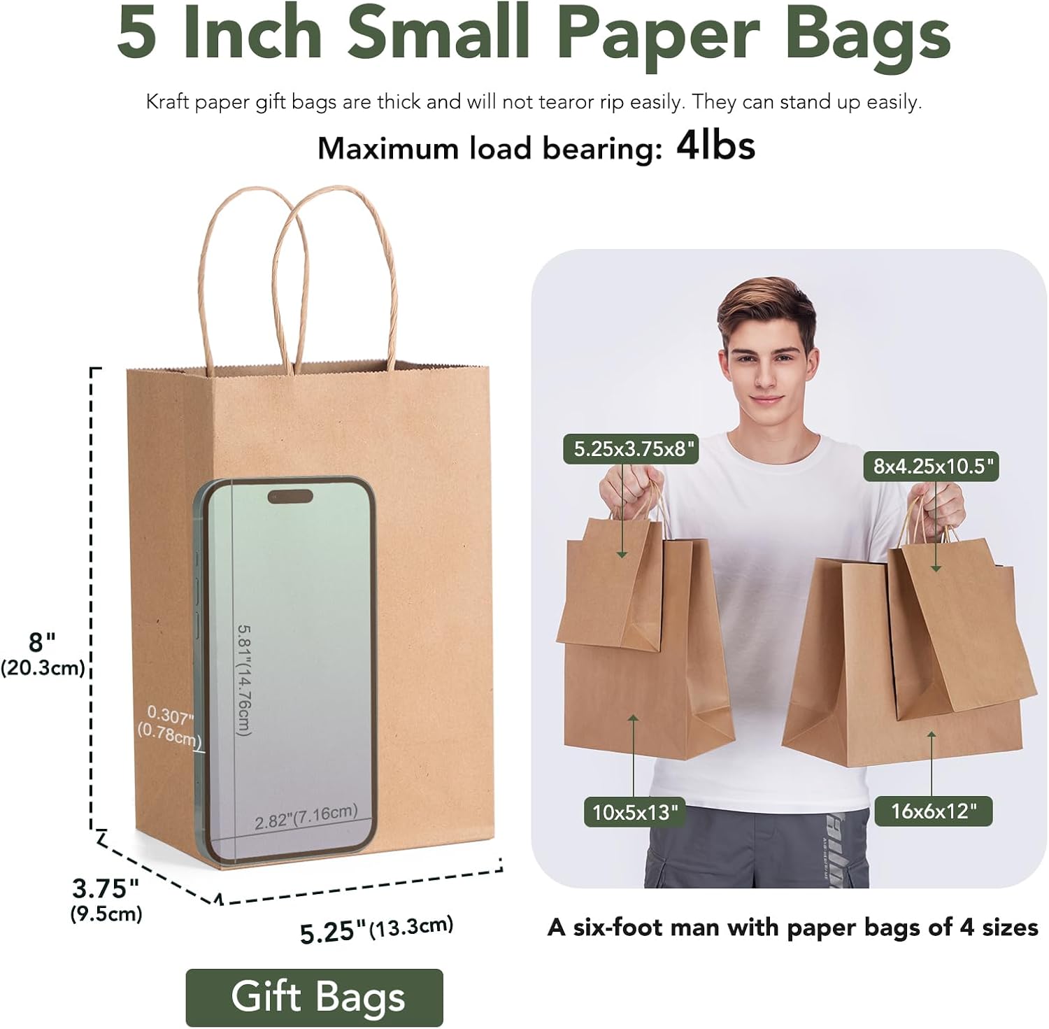 GSSUSA Brown Gift Bags 525x375x8 20Pcs With Handles