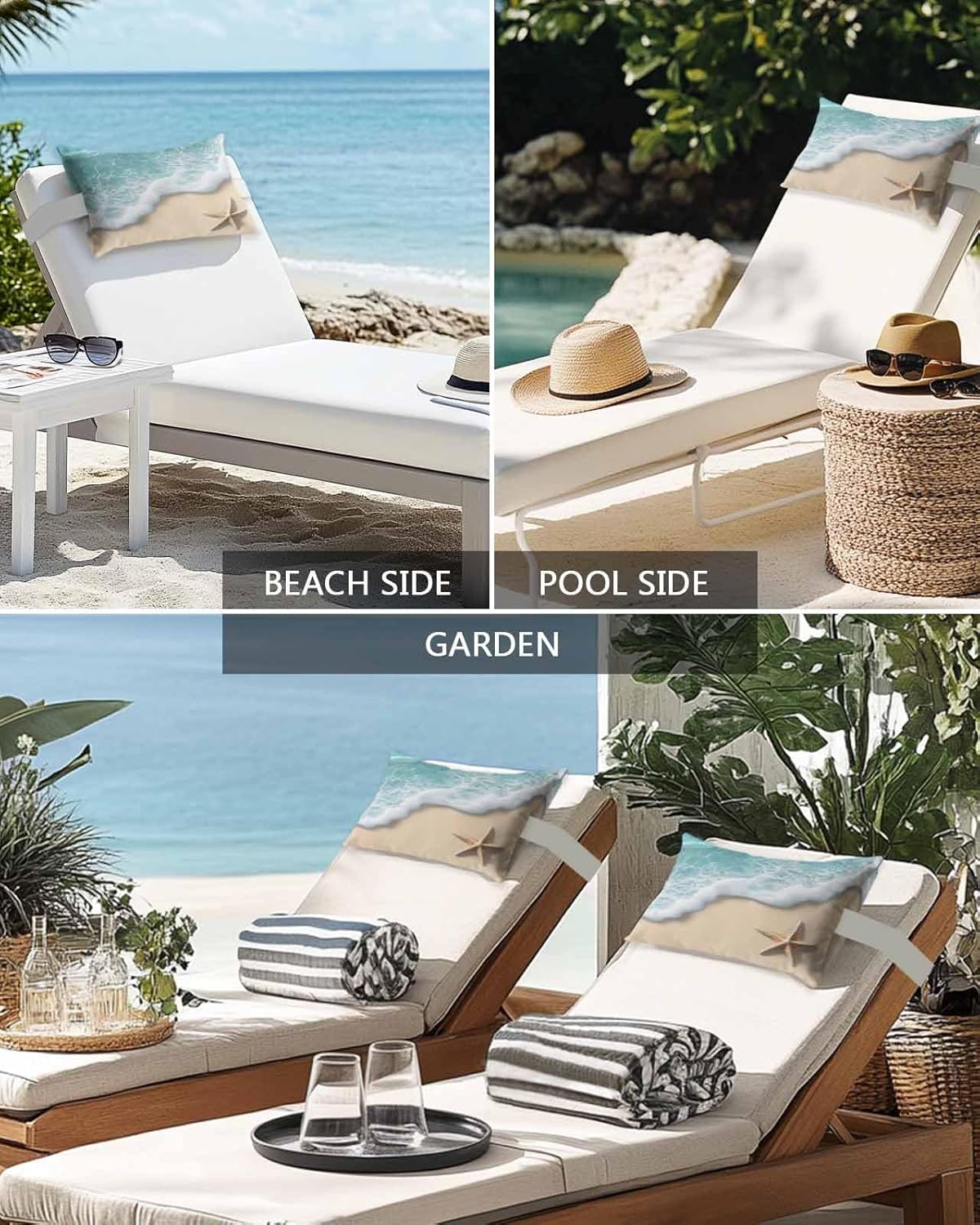 Ocean Outdoor Head Pillows for Recliner Lounge Chair Pack of 2