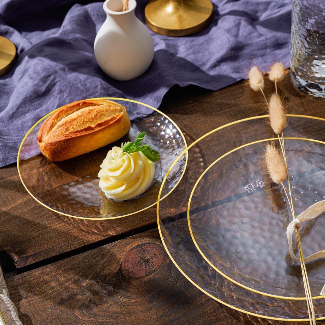 R-kay 100 Pack Clear Plastic Plates with Gold Rim