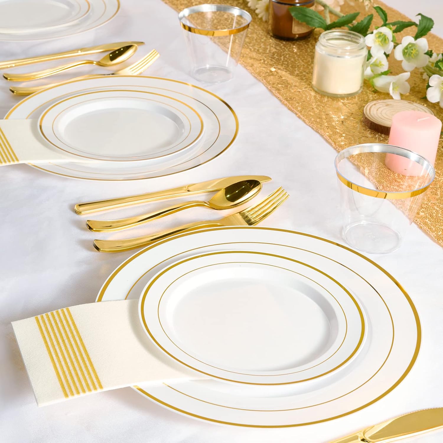 FOCUSLINE Gold Plastic Plates Set of 60