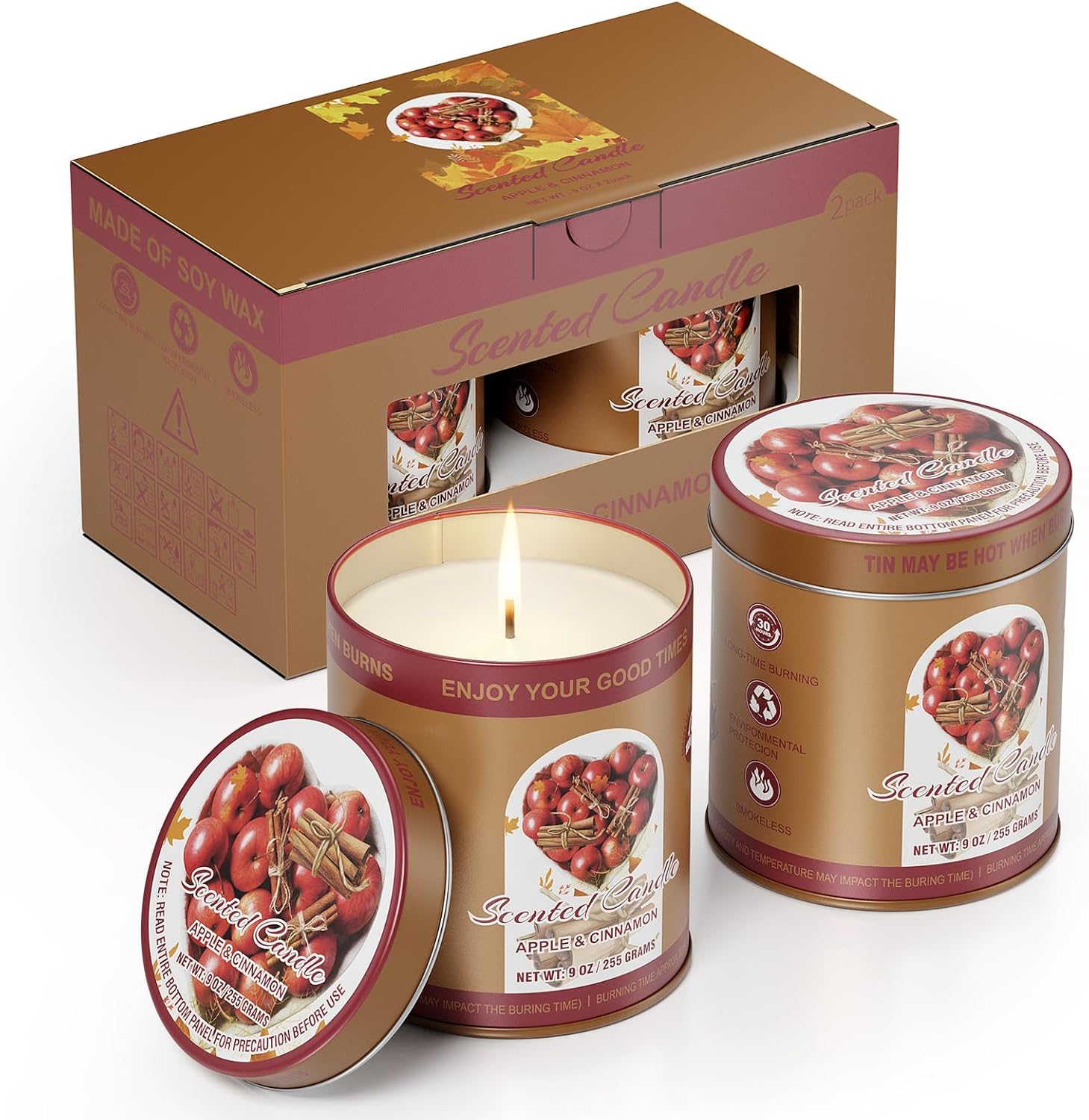 Apple Cinnamon Scented Candle Set 2 Pack