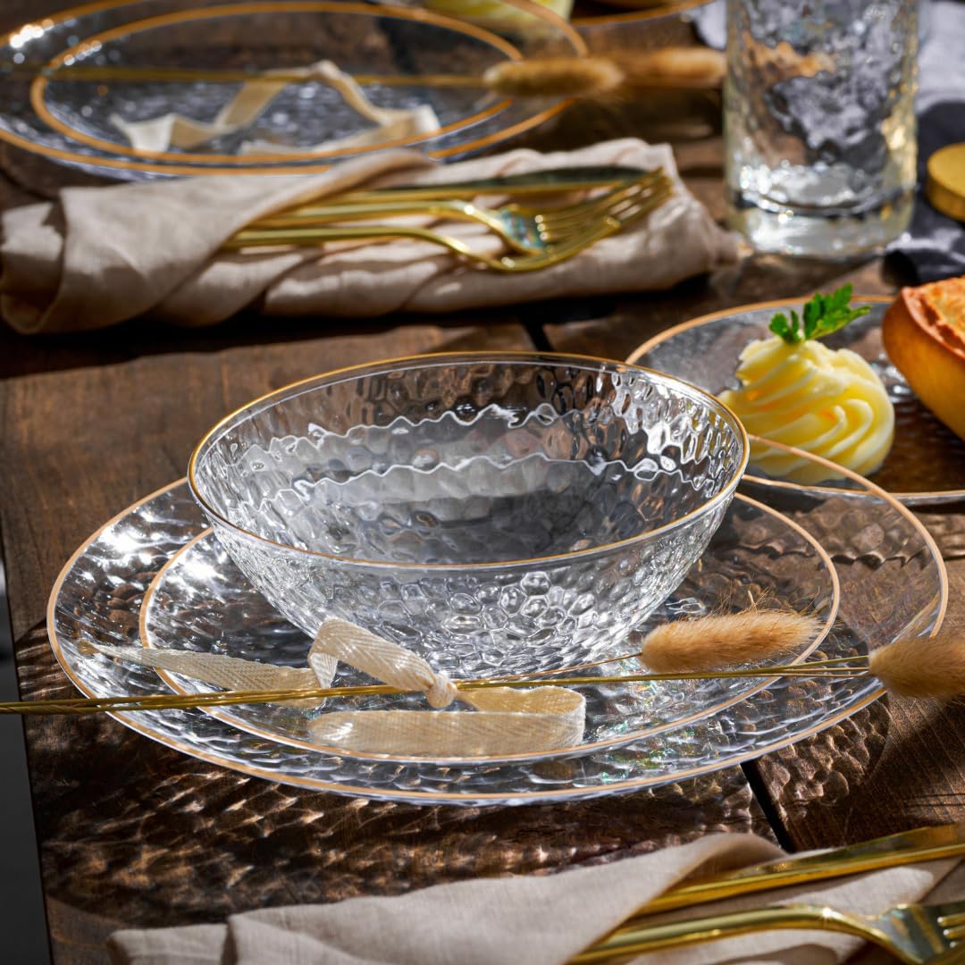 R-kay 100 Pack Clear Plastic Plates with Gold Rim