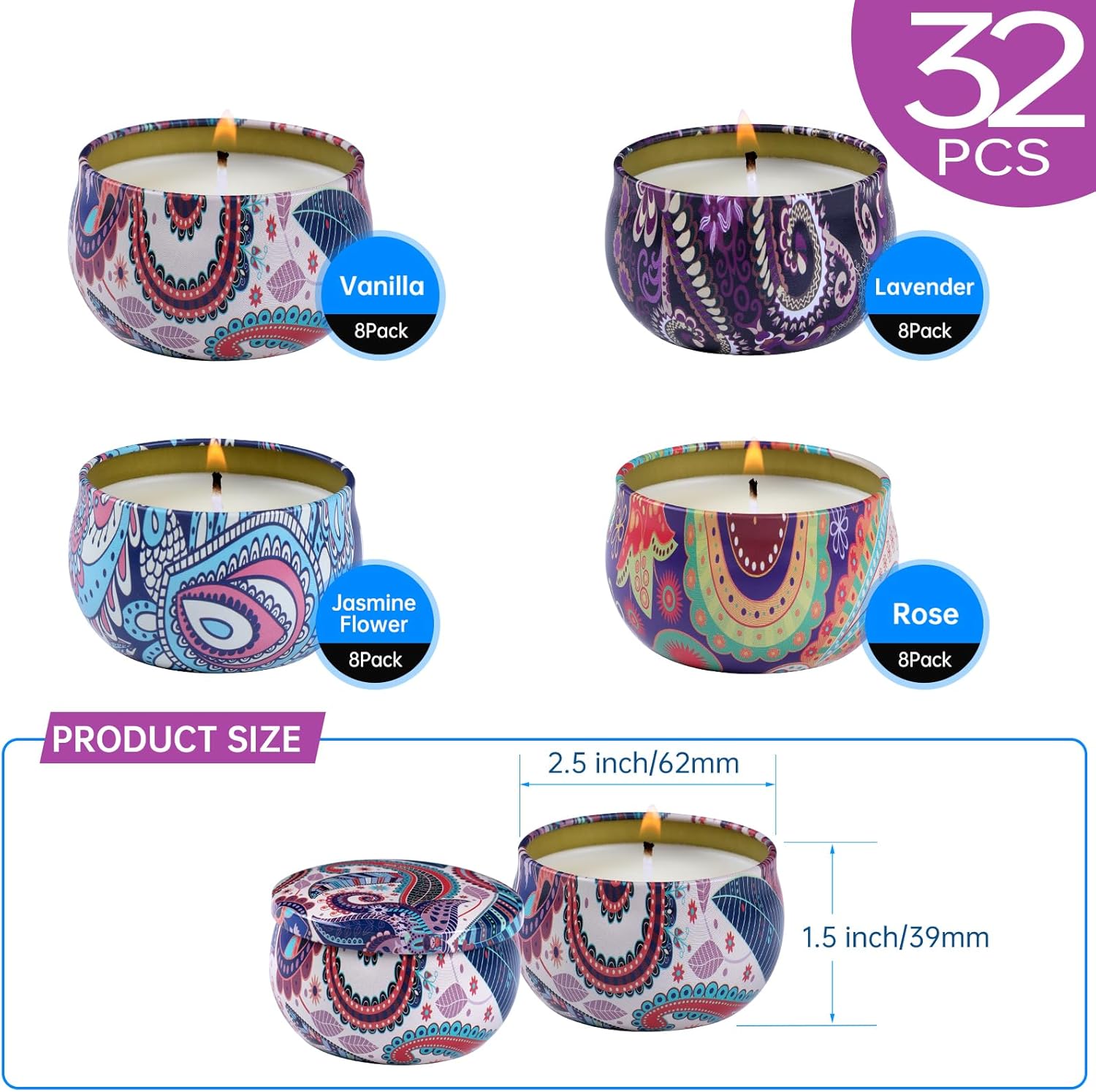 kedtui Scented Candles Gift Set 32 Pack