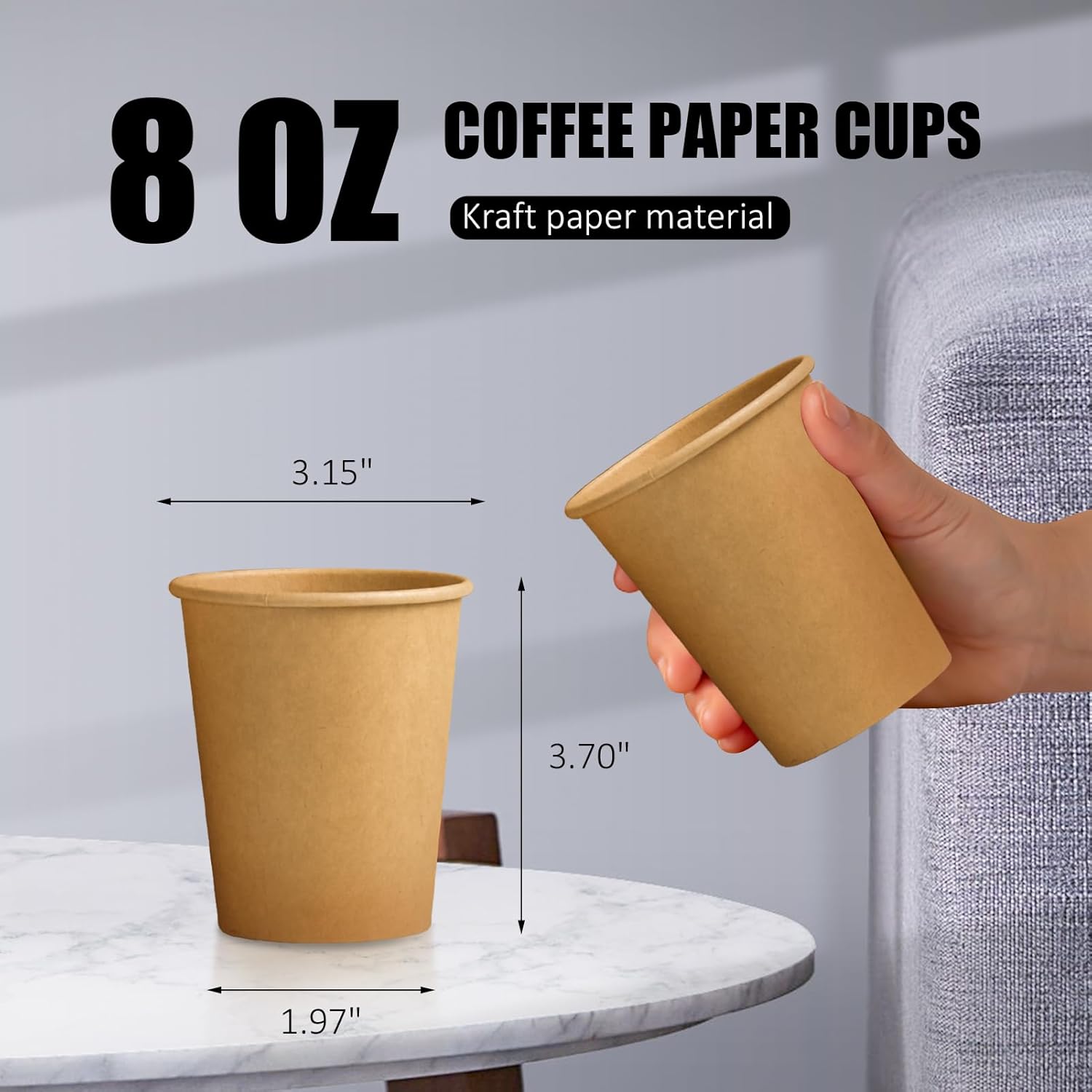 180 Pack 8 oz Brown Kraft Paper Cups for Hot Cold Beverages