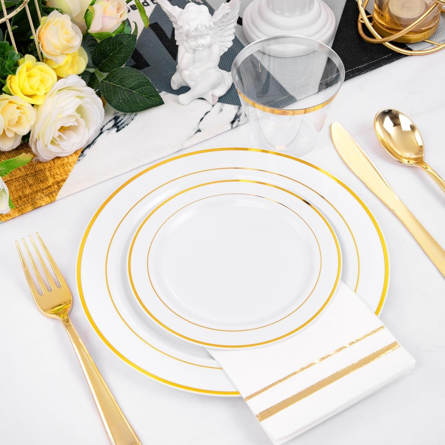 GATHER 700PCS Gold Plastic Plates for 100 Guests