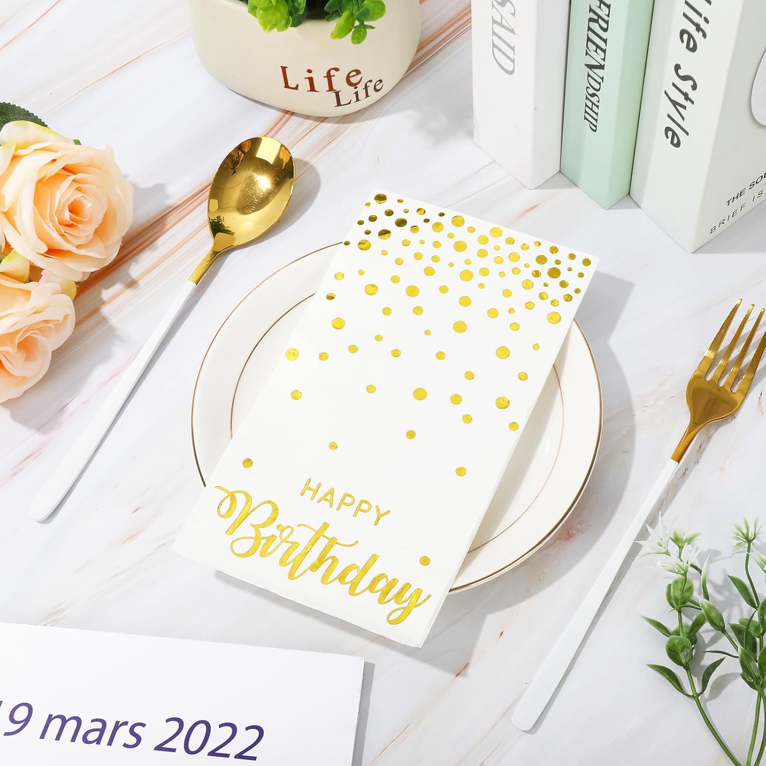 50Pcs Happy Birthday Gold Foil Dots Napkins