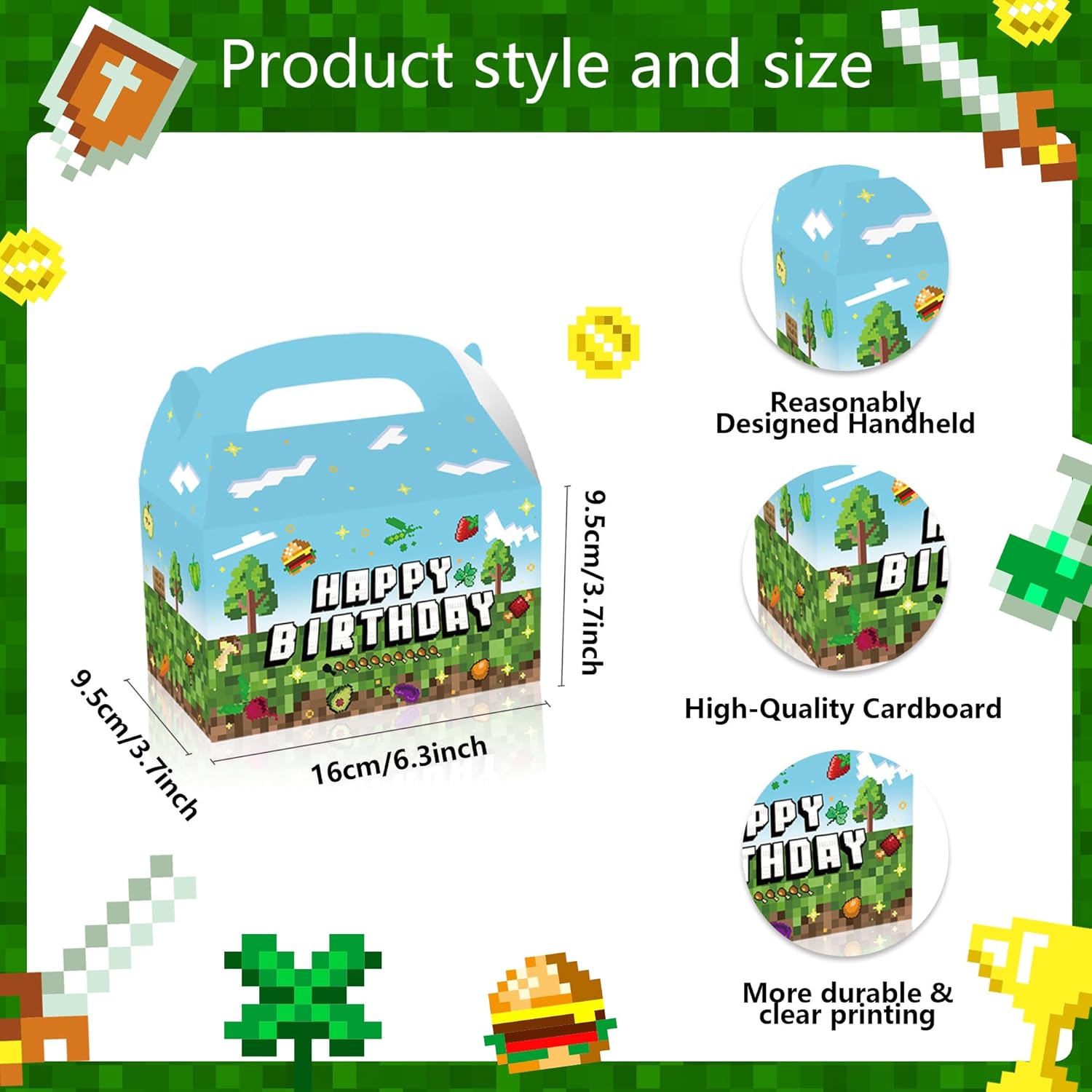 16 Piece Pixel Style Goodie Boxes for Birthday Parties