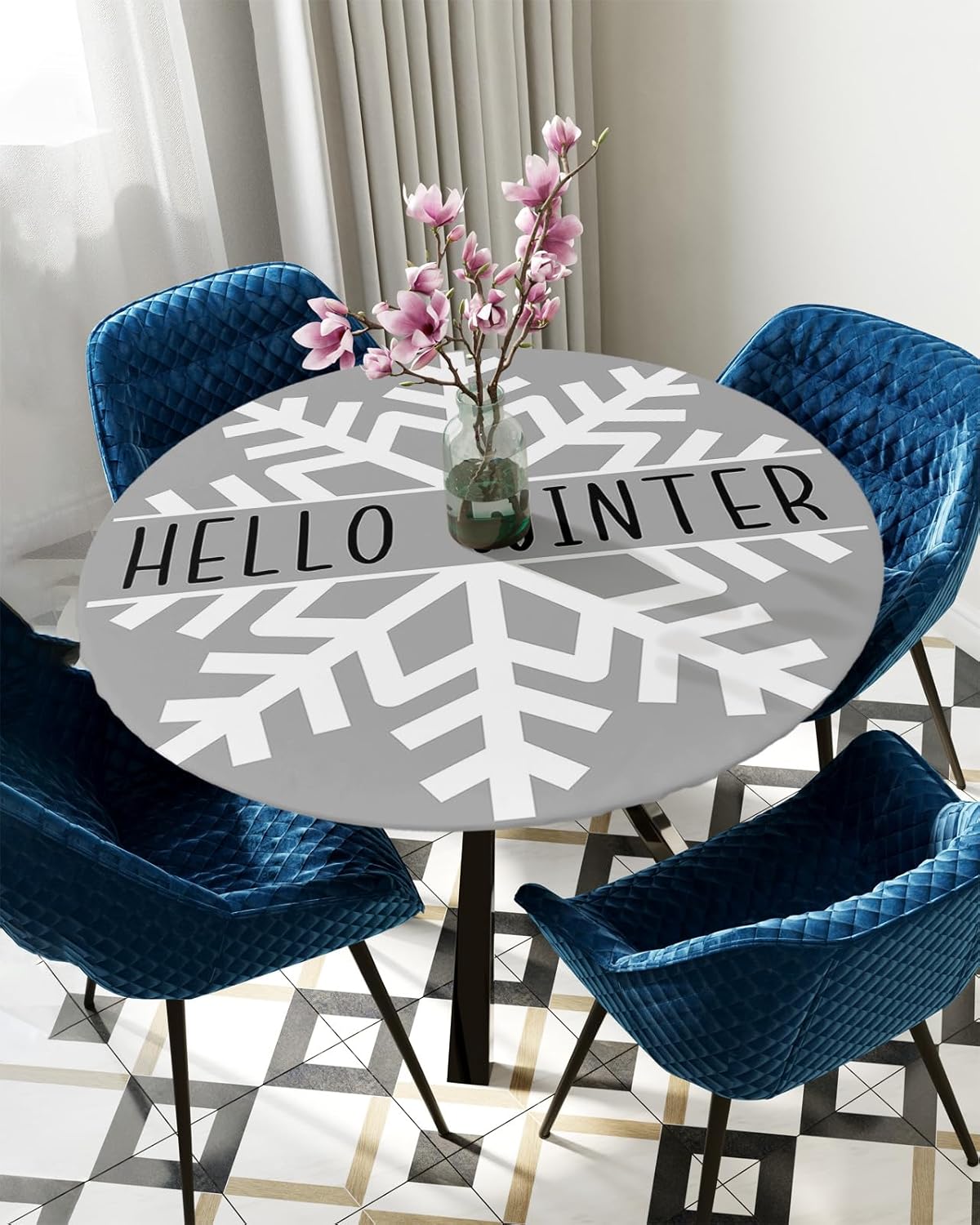 ZOE GARDEN Xmas Snowflake Round Waterproof Table Cover