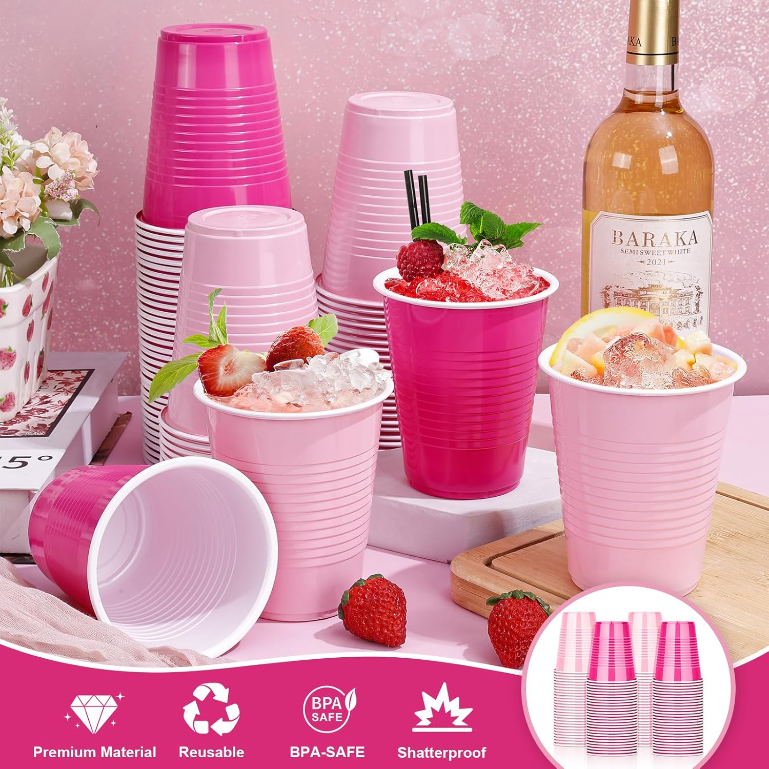 KesaPlan 100PCS 18 oz Plastic Cups Pink Party Disposable