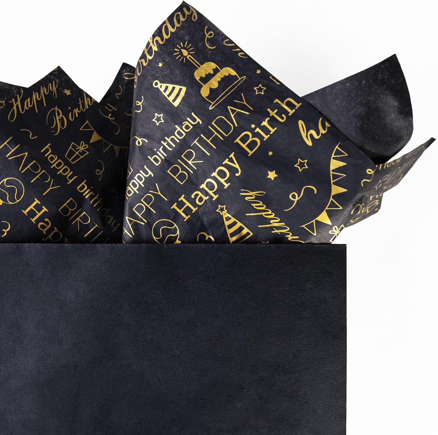 MR FIVE 100 Sheets Birthday Tissue Paper - 20x14 Black Gold Design