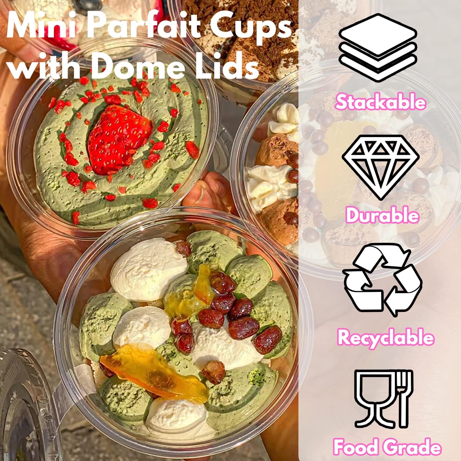 Clear Plastic Cups with Lids 6 oz - 50 Pack Party Dessert Cups