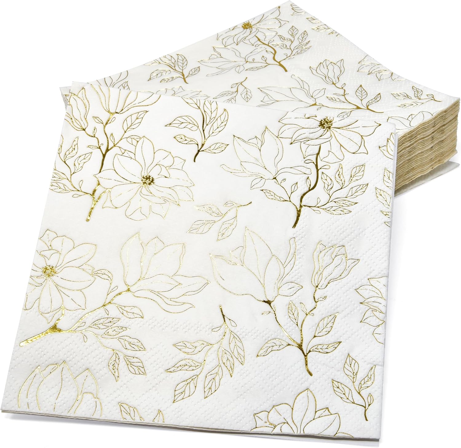 Gift Boutique Floral Napkins Gold White Disposable 10x10 Inches