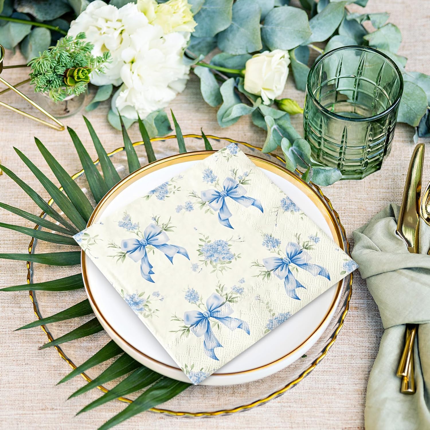 AnyDesign 100 Pcs Blue Floral Paper Napkins for Home Kitchen Parties