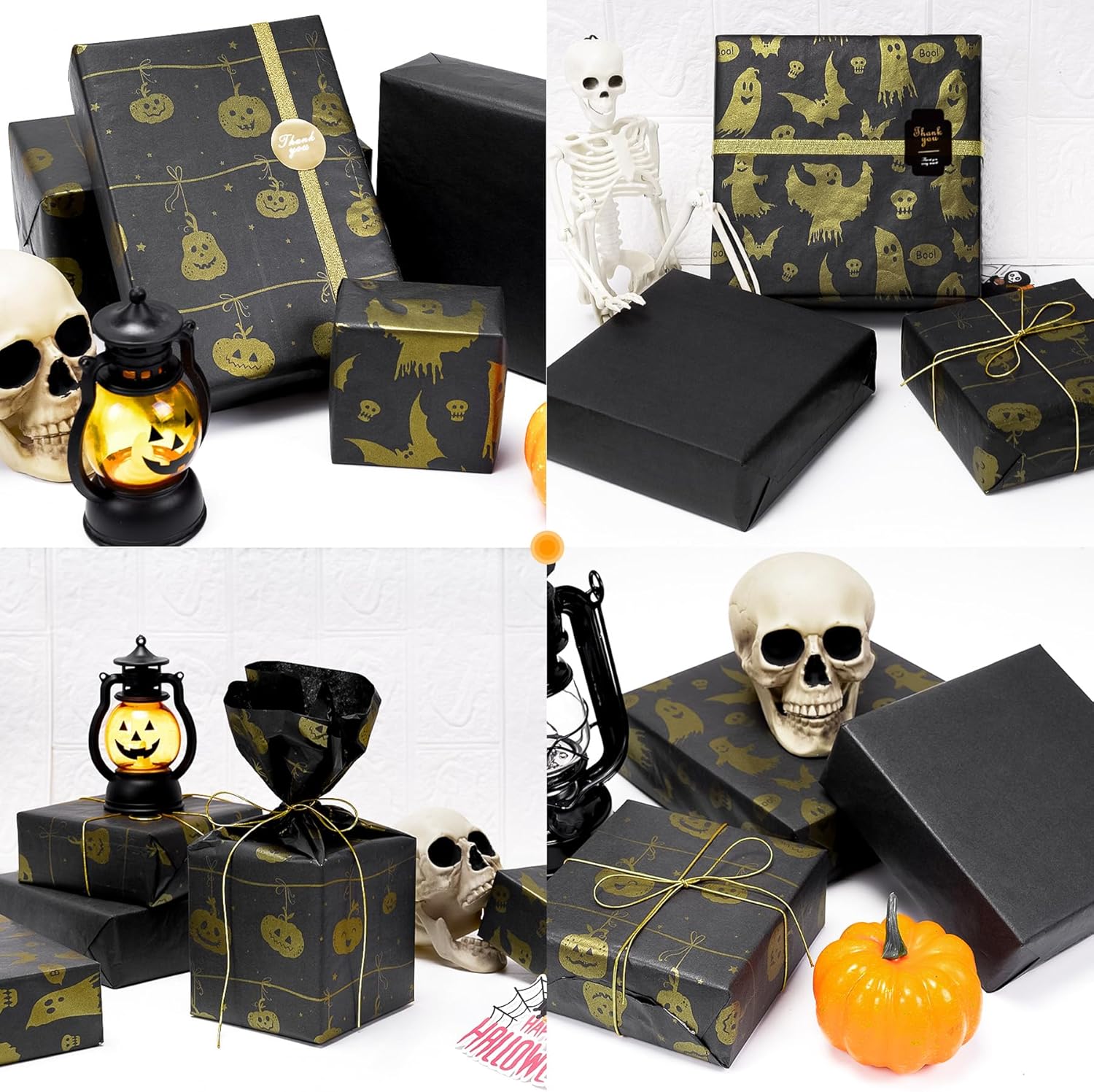 Larcenciel Halloween Tissue Paper 60 Sheets Metallic Ghost Pumpkin Gift Wrap
