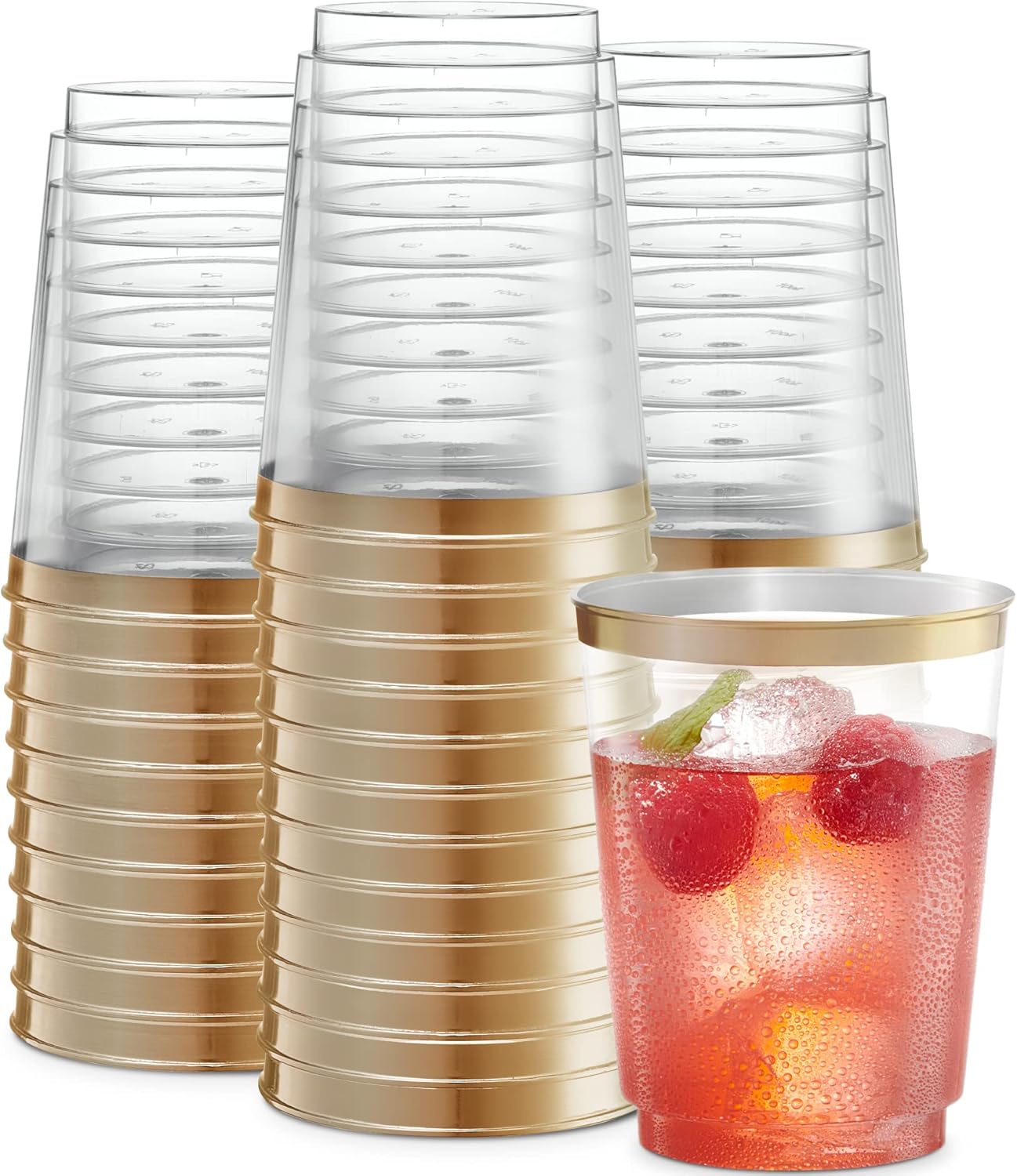 PLASTICPRO Disposable Plastic Tumblers 50 Pack Gold Rim