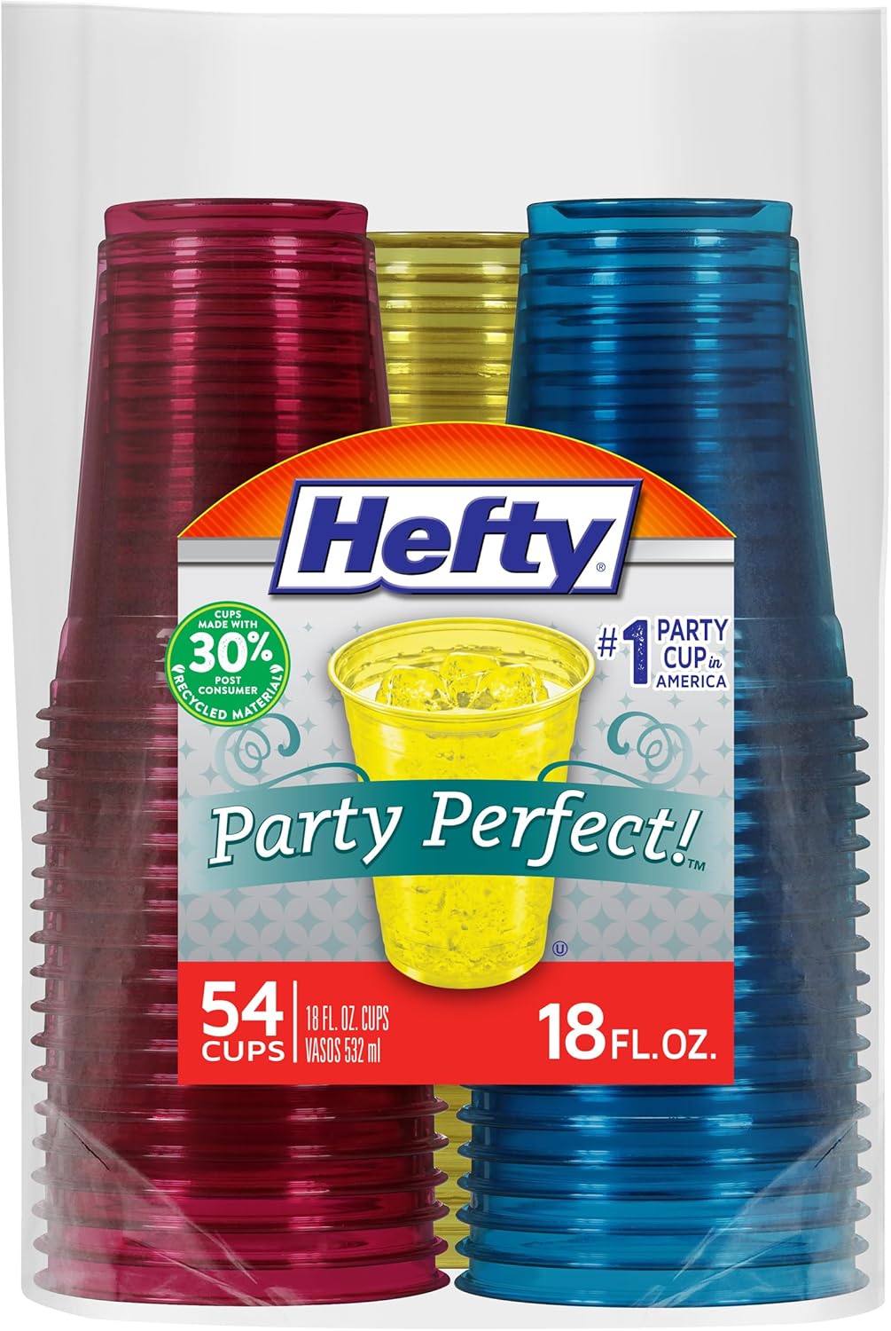Hefty Tinted Plastic Cups 18 Ounce 54 Count