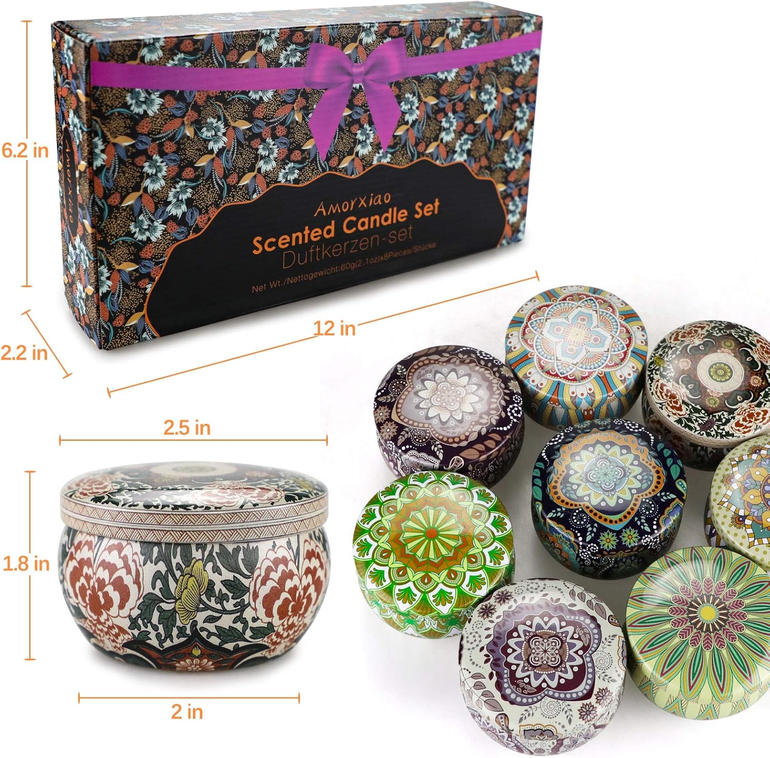 8 Pack Aromatherapy Scented Candles Set for Stress Relief and Relaxation