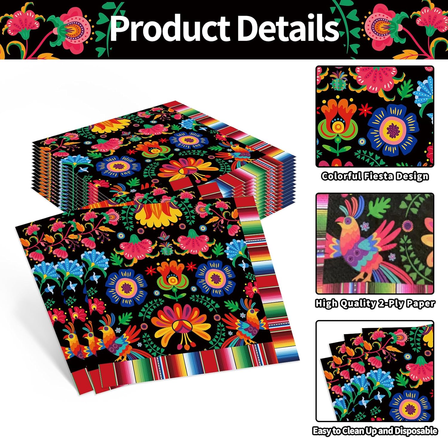 Pack of 50 Mexican Fiesta Napkins with Serape Stripe Design