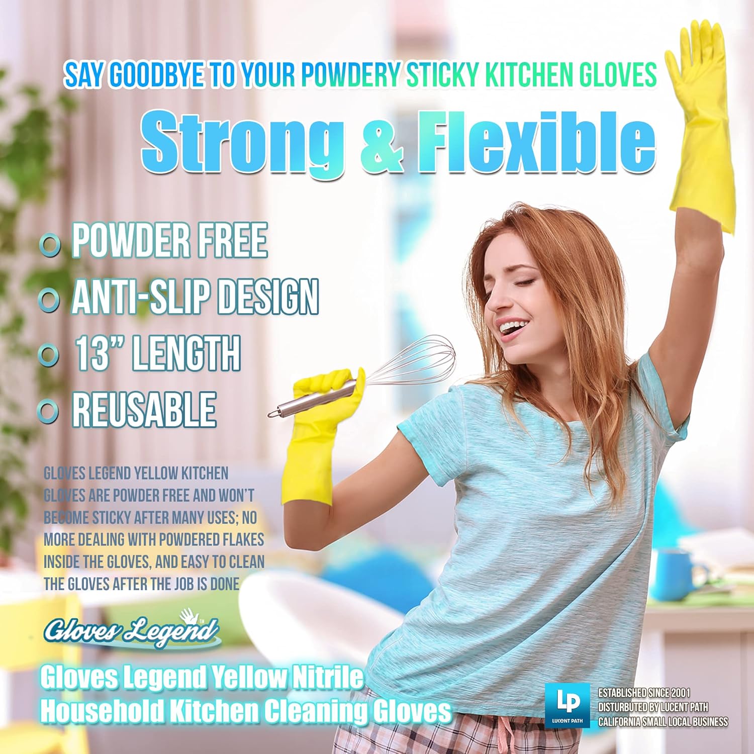 Yellow Reusable Kitchen Cleaning Gloves - Medium Small