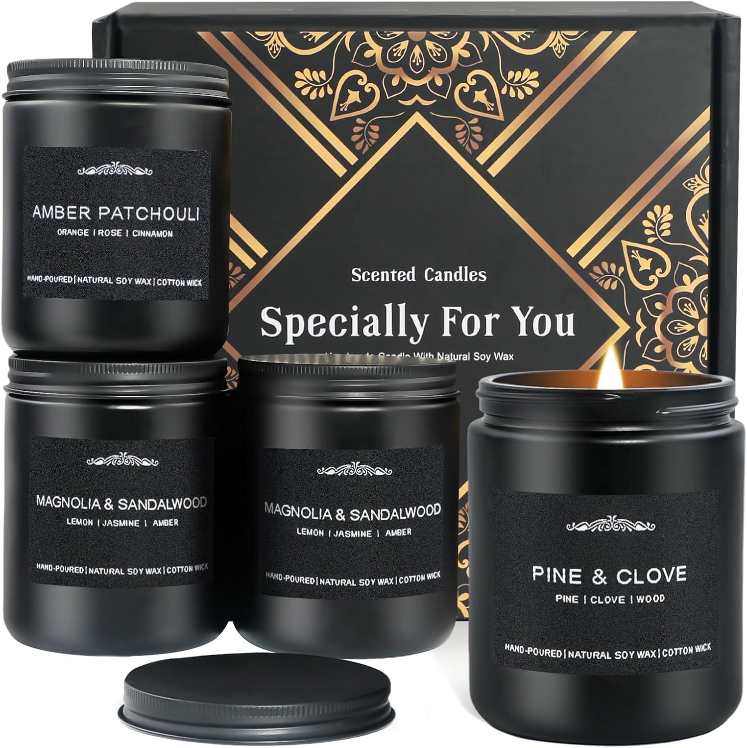 Feibao Men Scented Candle Set - 4 Pack Black Jar Candles