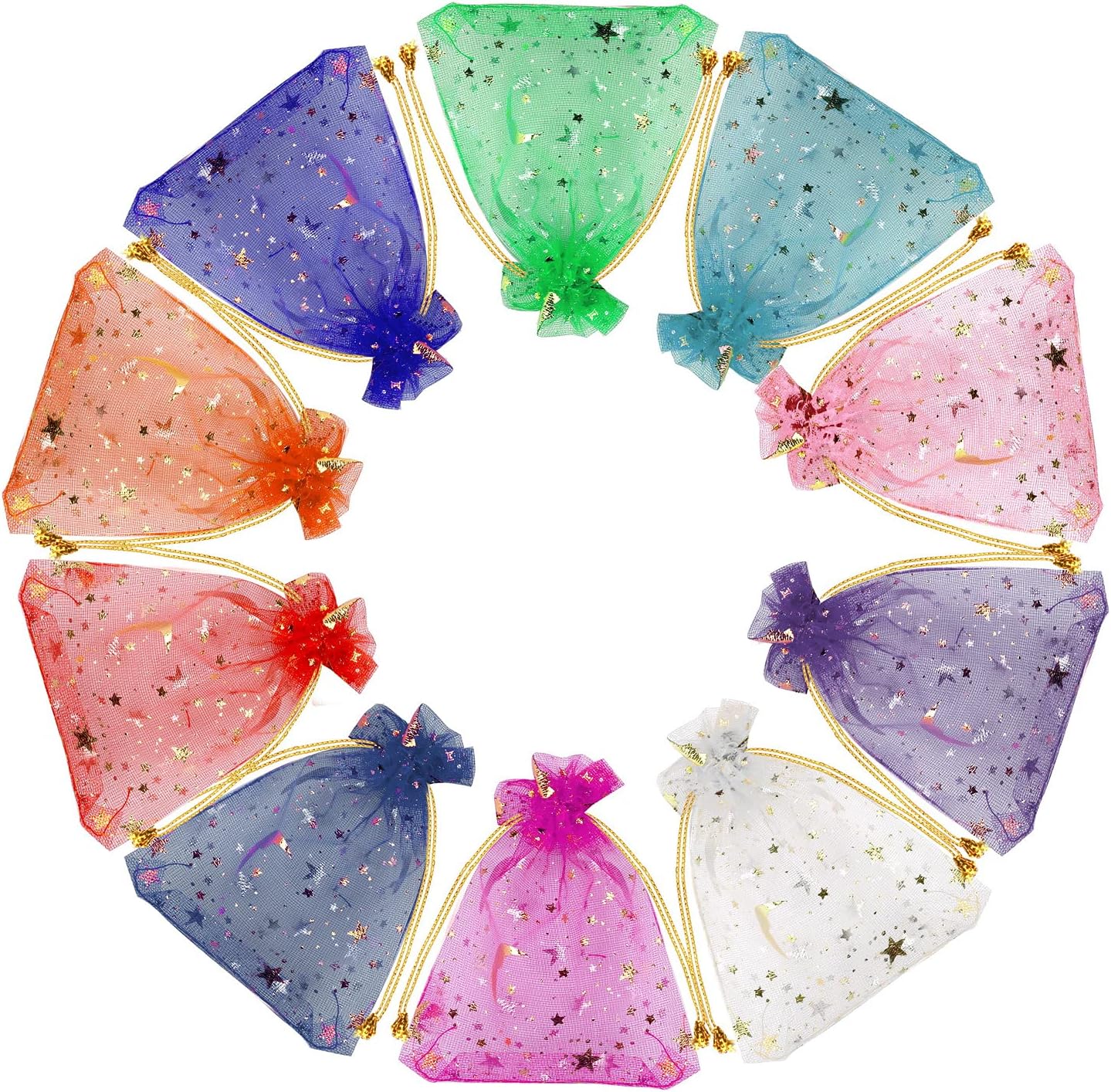 SUMAJU 100 Piece Moon Star Organza Jewelry Candy Bags Gift Pouch with Drawstring