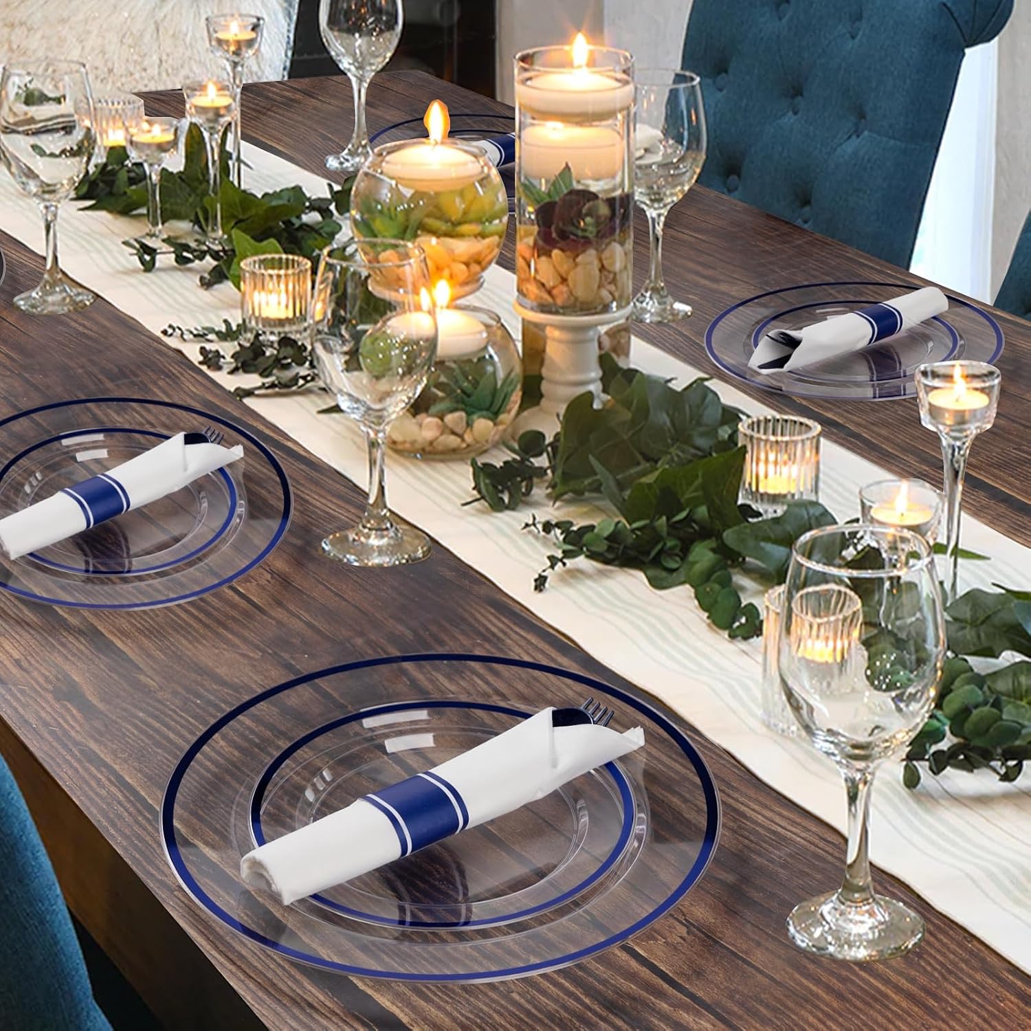 Goodluck 350 Piece Dark Blue Plastic Dinnerware Set for 50 Guests