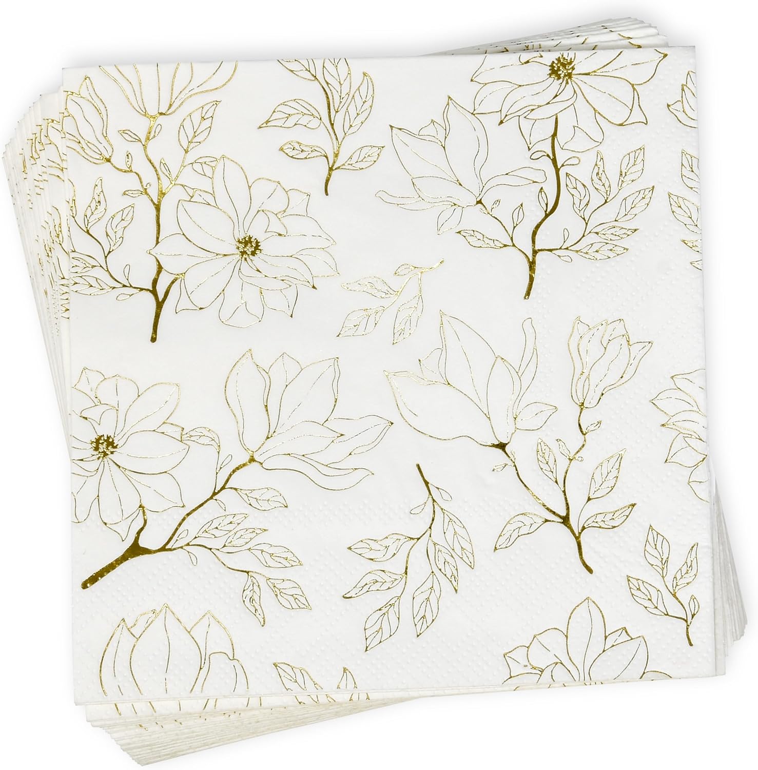 Gift Boutique Floral Napkins Gold White Disposable 10x10 Inches