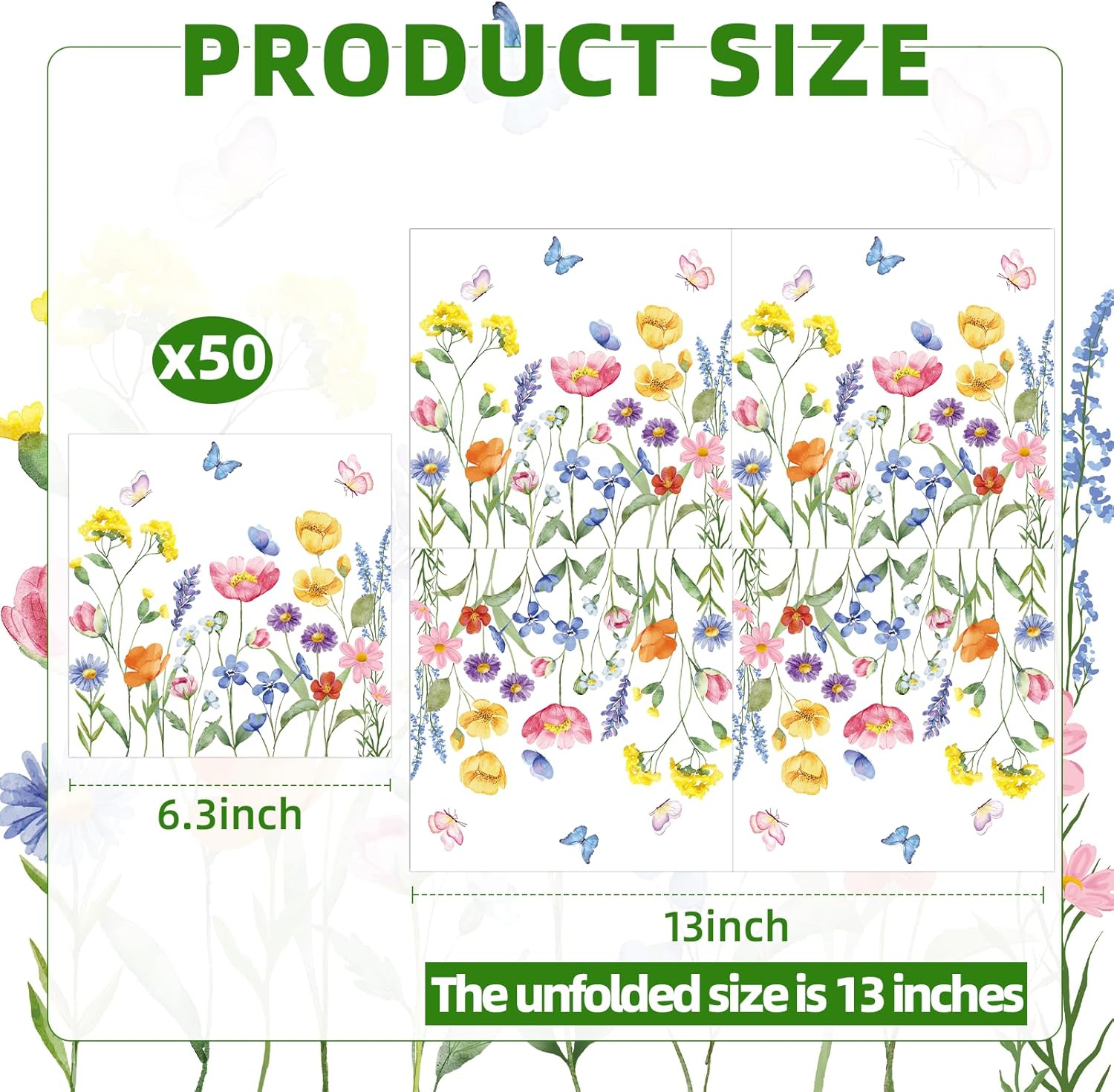 50 Count Wild Flowers Decorative Napkins for Parties