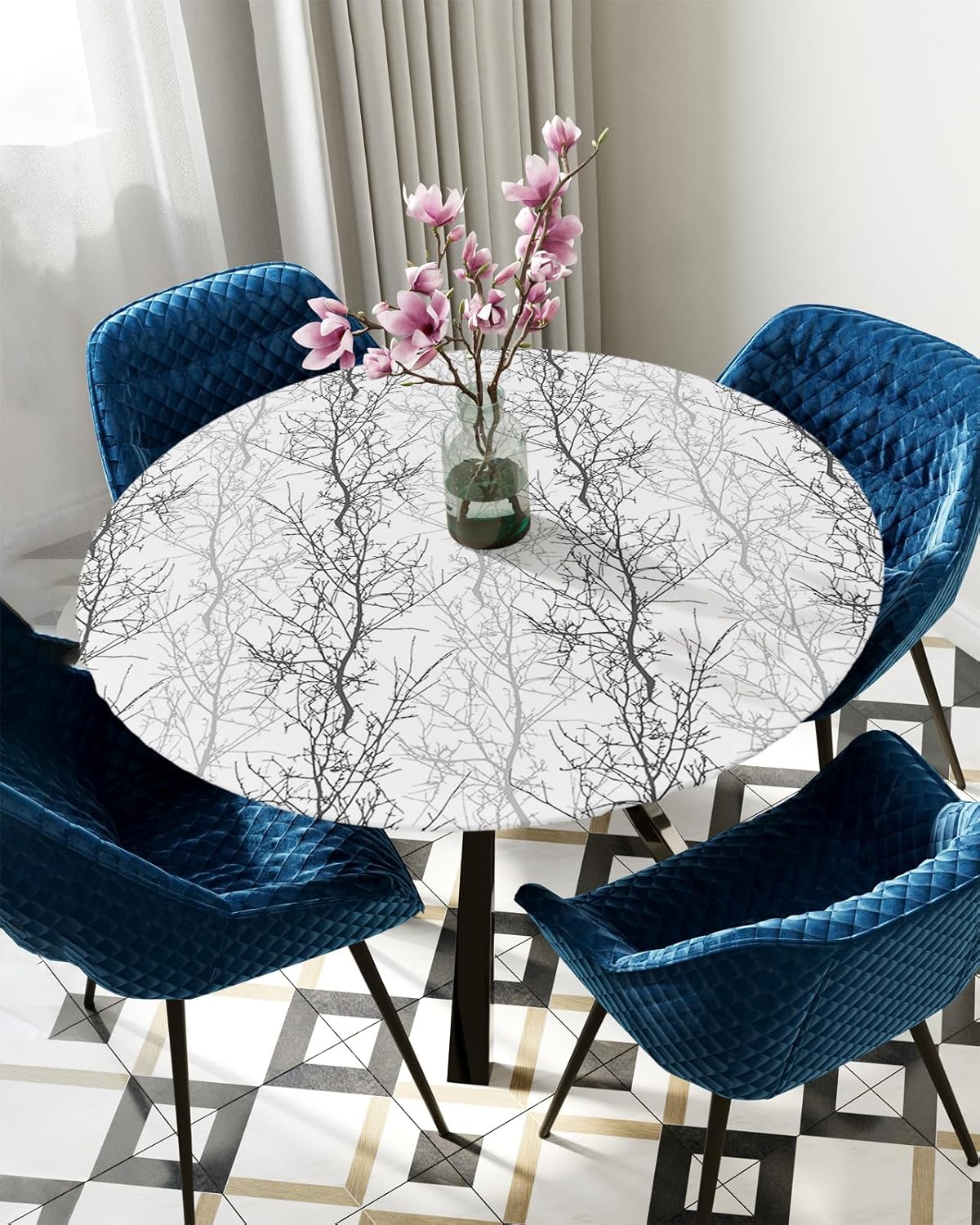 Tree Branch Waterproof Round Table Cover for Indoor Outdoor Use