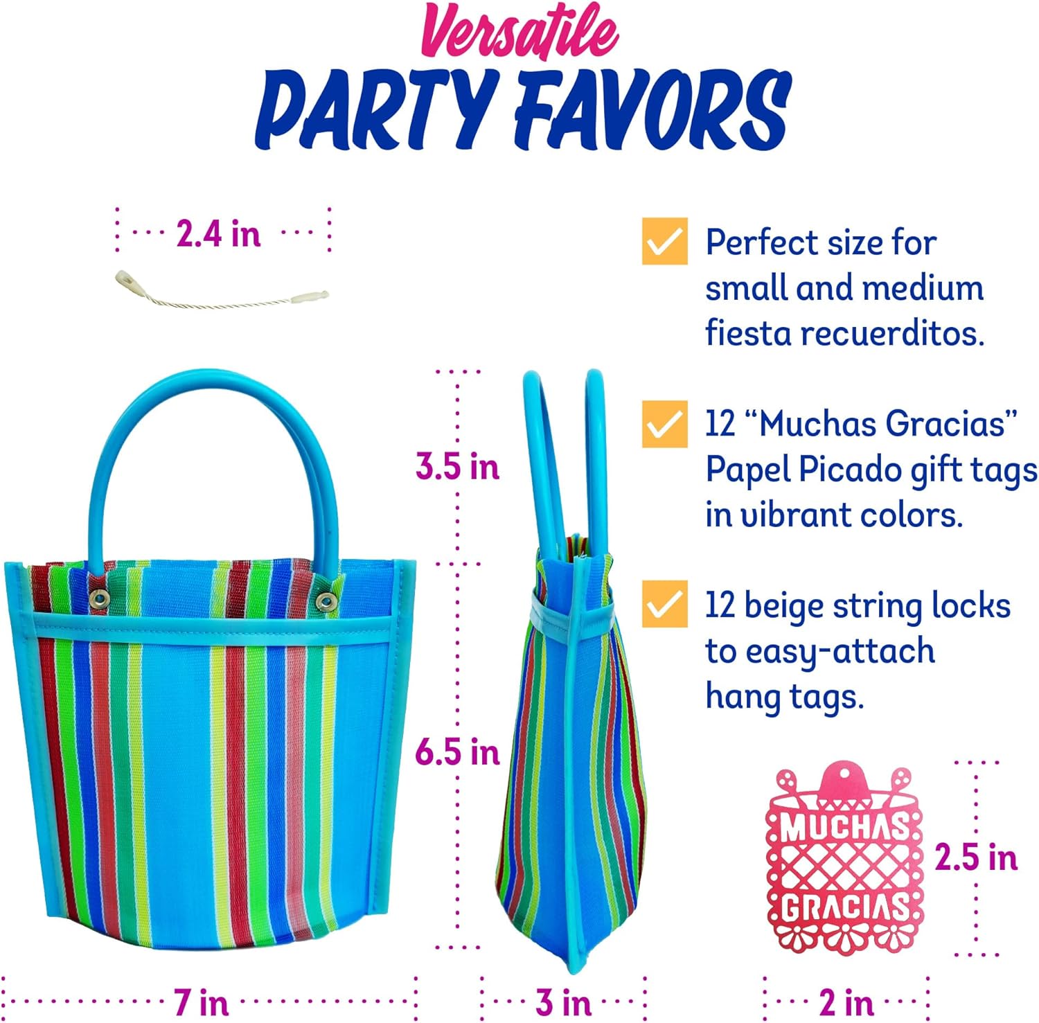 12 Mini Mercado Bags for Fiesta Mexicana Party Favors