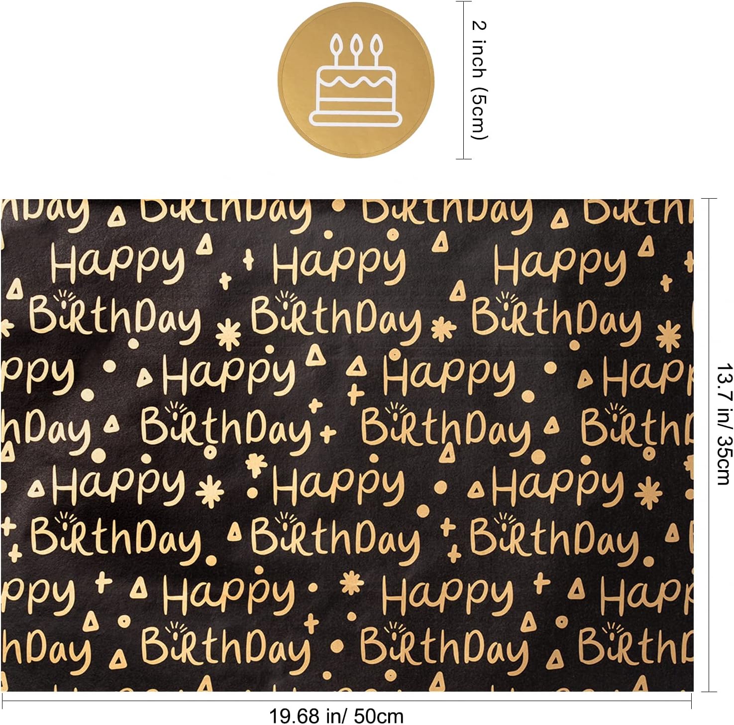 LeZakaa Birthday Tissue Paper 60 Sheets with 30 Cake Stickers