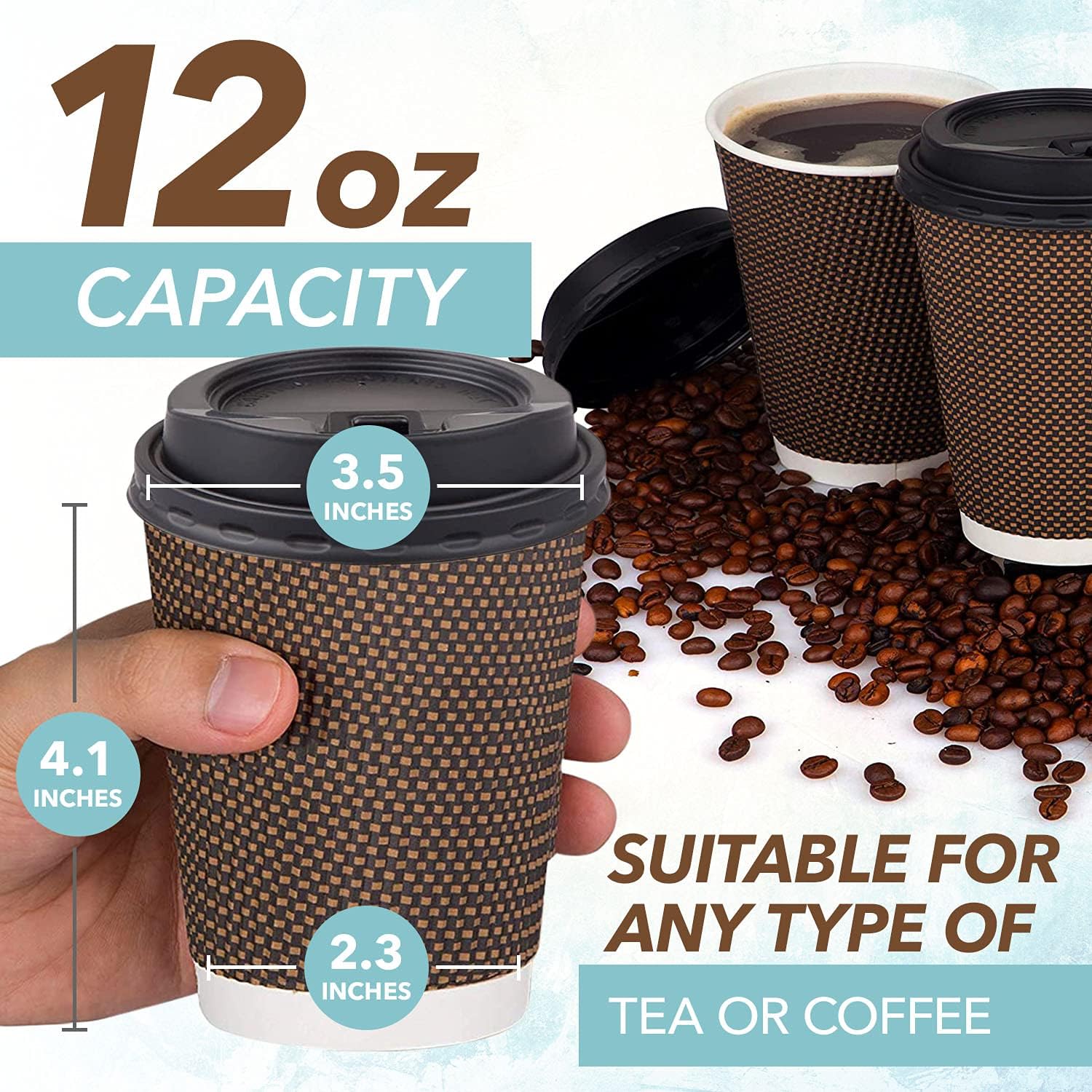 Promora 12 oz Brown Coffee Cups With Lids 80 Pack
