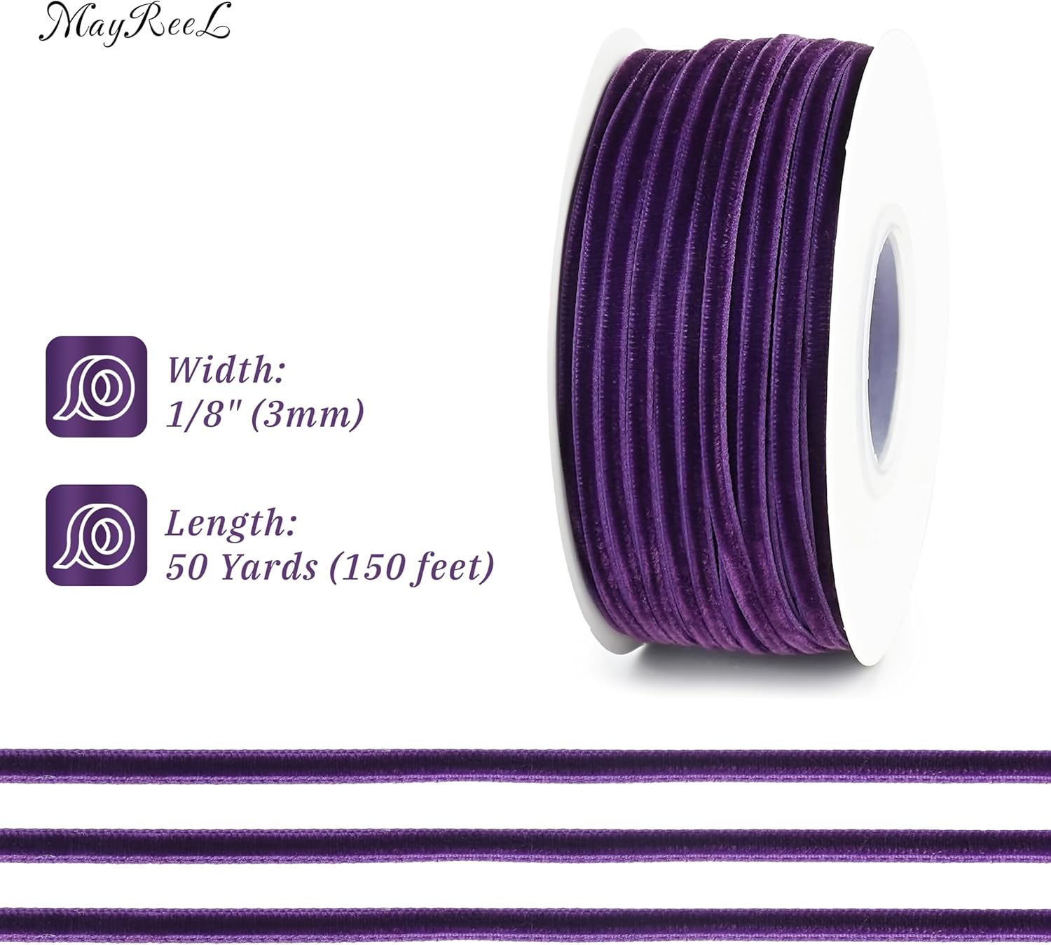 MAYREEL Purple Velvet Ribbon 18 Inch 50 Yards