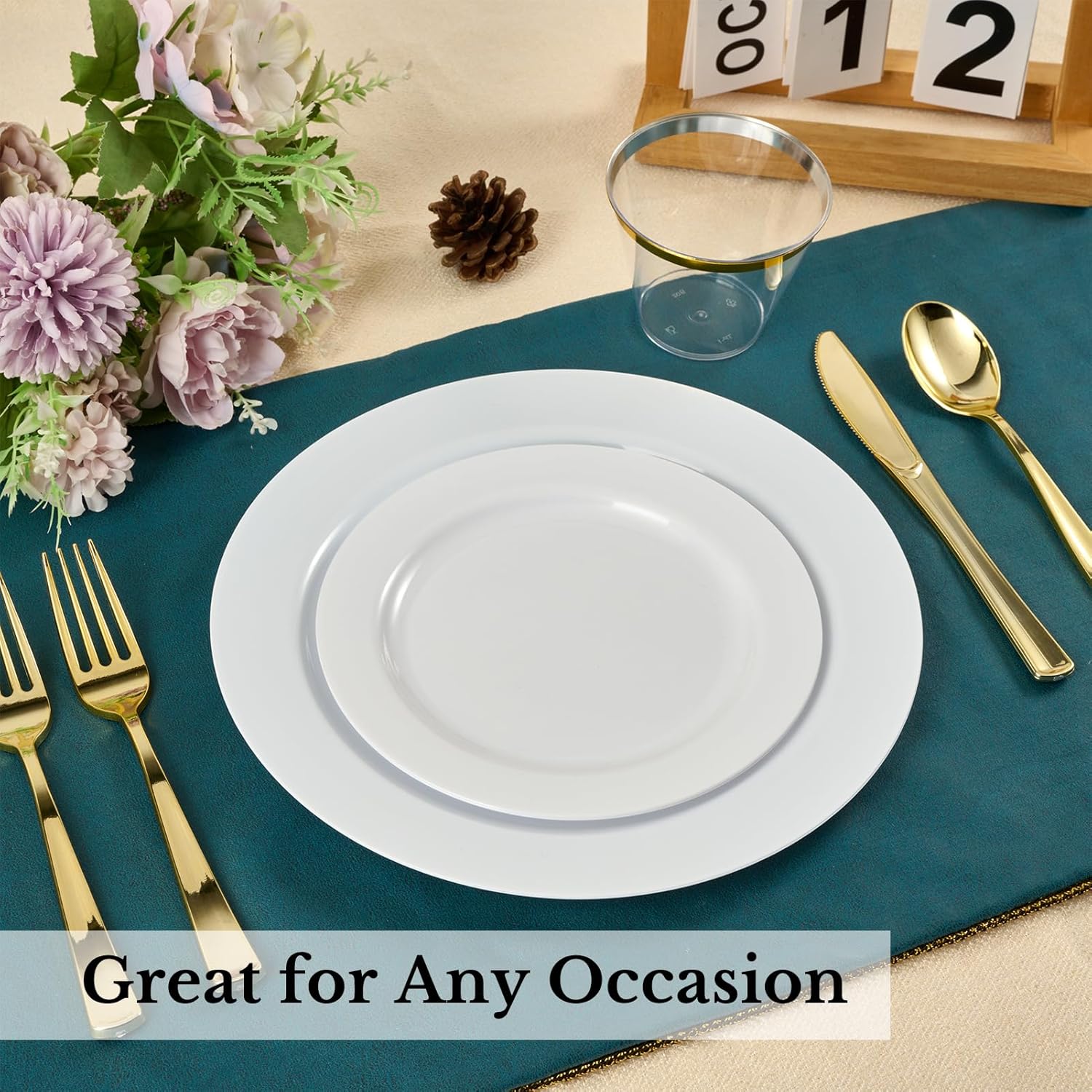FOCUSLINE 100 Count Heavy Duty White Plastic Plates 10 Inch