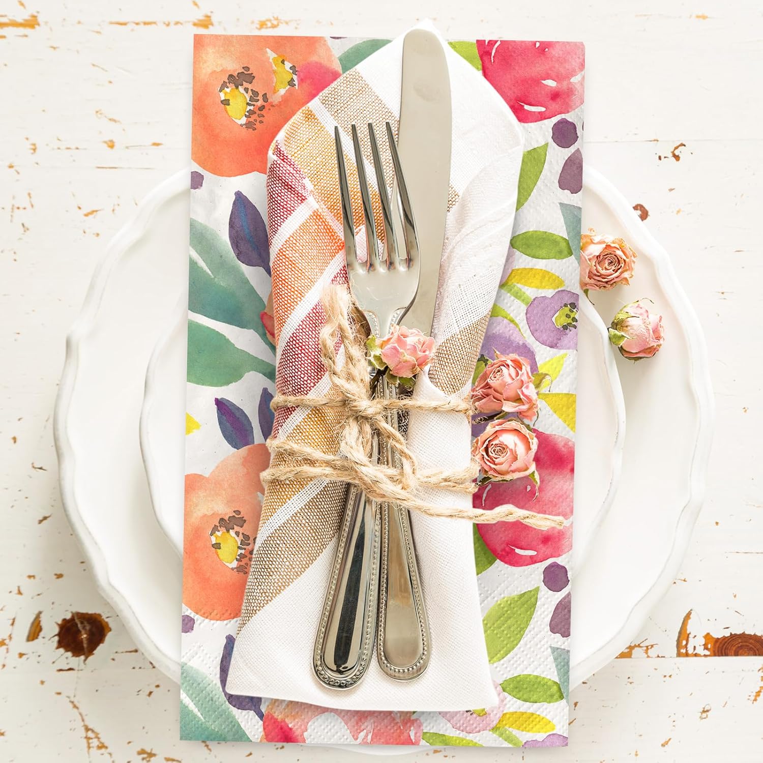 80 Pack Floral Watercolor Dinner Napkins