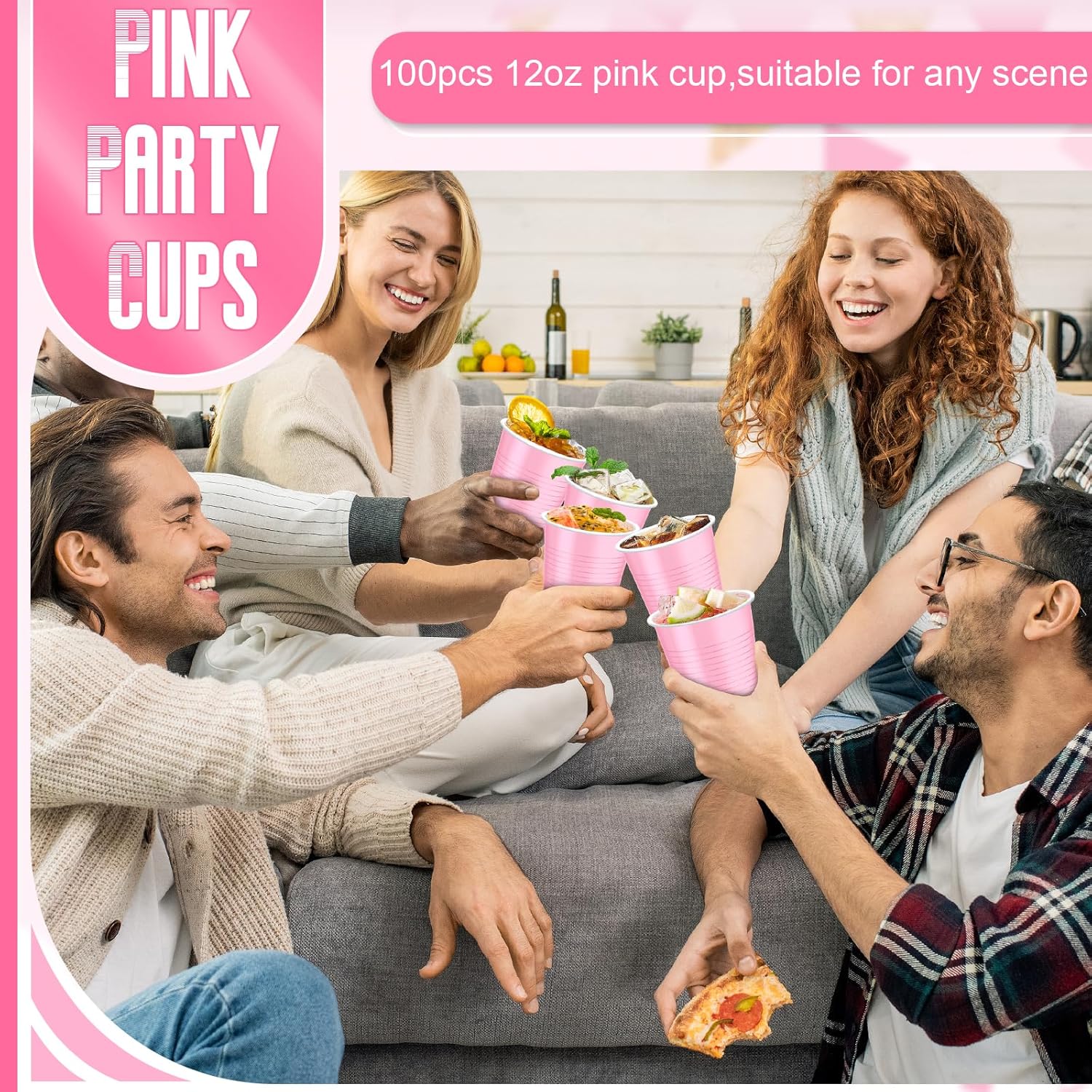 Dualshine 100 Pink Plastic Cups 12 oz Disposable